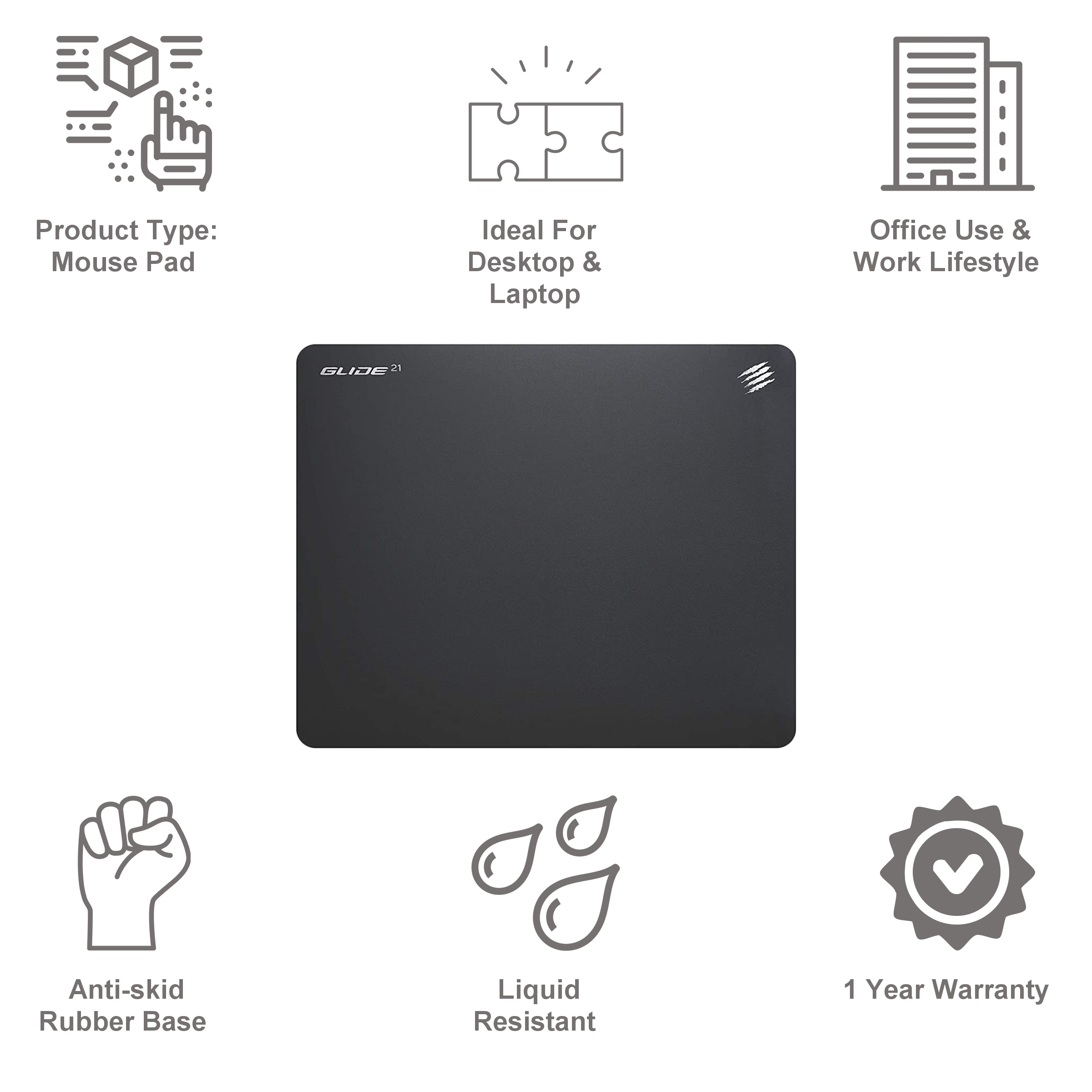 MAD CATZ The Authentic G.L.I.D.E. 21 Mouse Pad For Desktop and Laptop (Liquid Resistant, SGSSNS21BL000-0, Black)_5