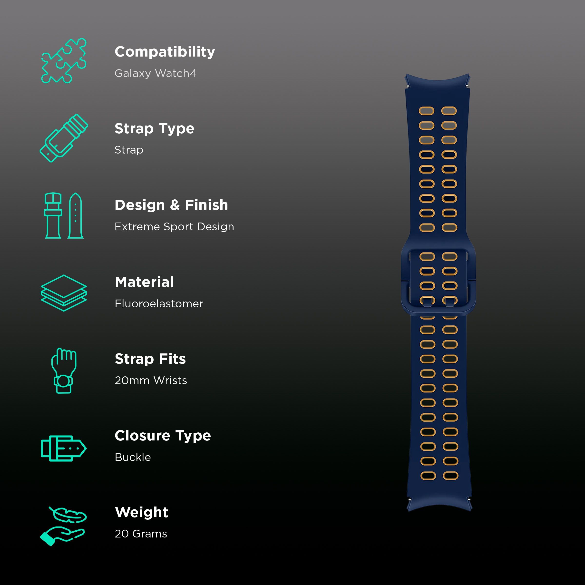 SAMSUNG Extreme Silicon Sport Band for SAMSUNG Galaxy Watch4 & Watch4 Classic (20mm, M / L) (Breathable Fabric, Navy)_2