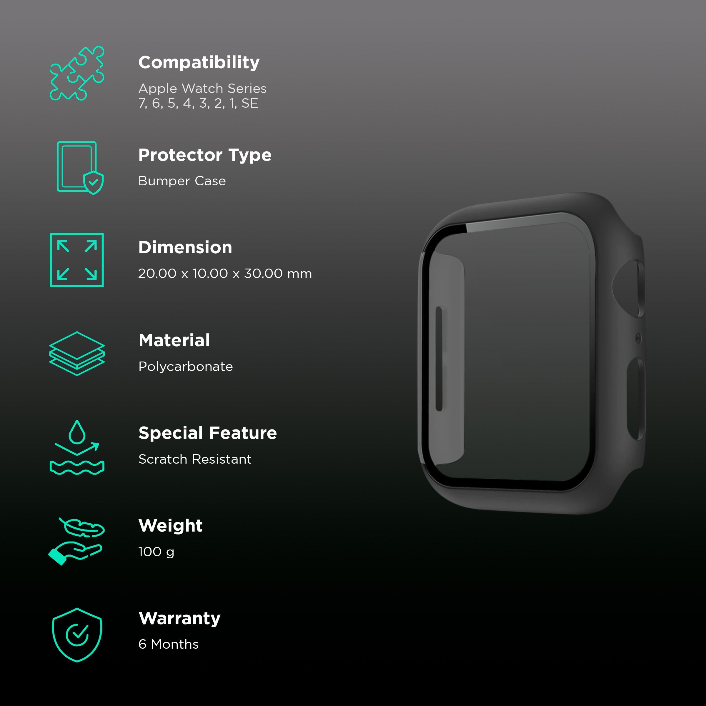 GRIPP Defence Polycarbonate Bumper Case for Apple Watch Series 4, 5, 6, 7, 8, 9 & SE (40mm | 41mm) (Built-in Tempered Glass, Black)_2