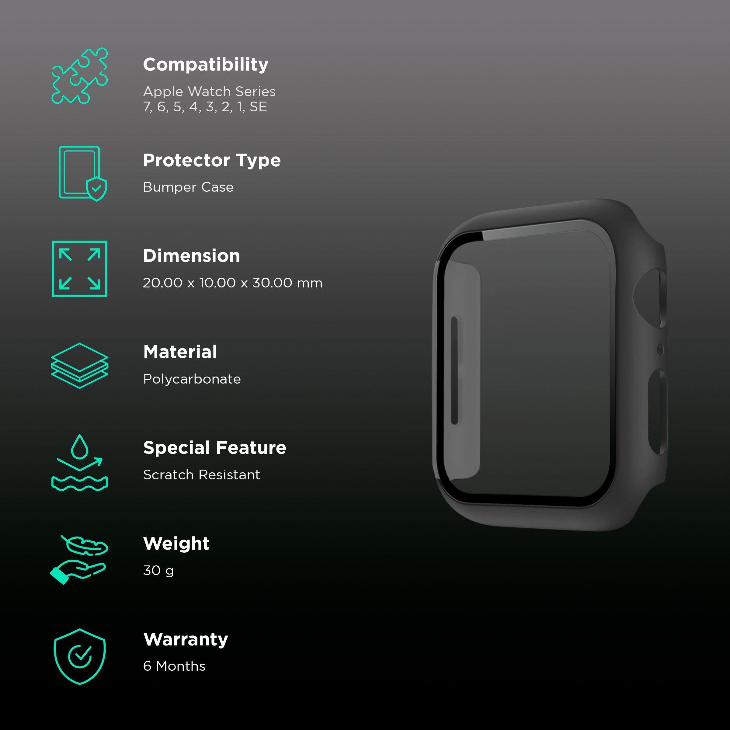 Gripp Defence Polycarbonate Bumper Case for Apple Watch Series 7, 6, 5, 4, 3, 2, 1 & SE (45mm) (Built-in Tempered Glass, Black)_2