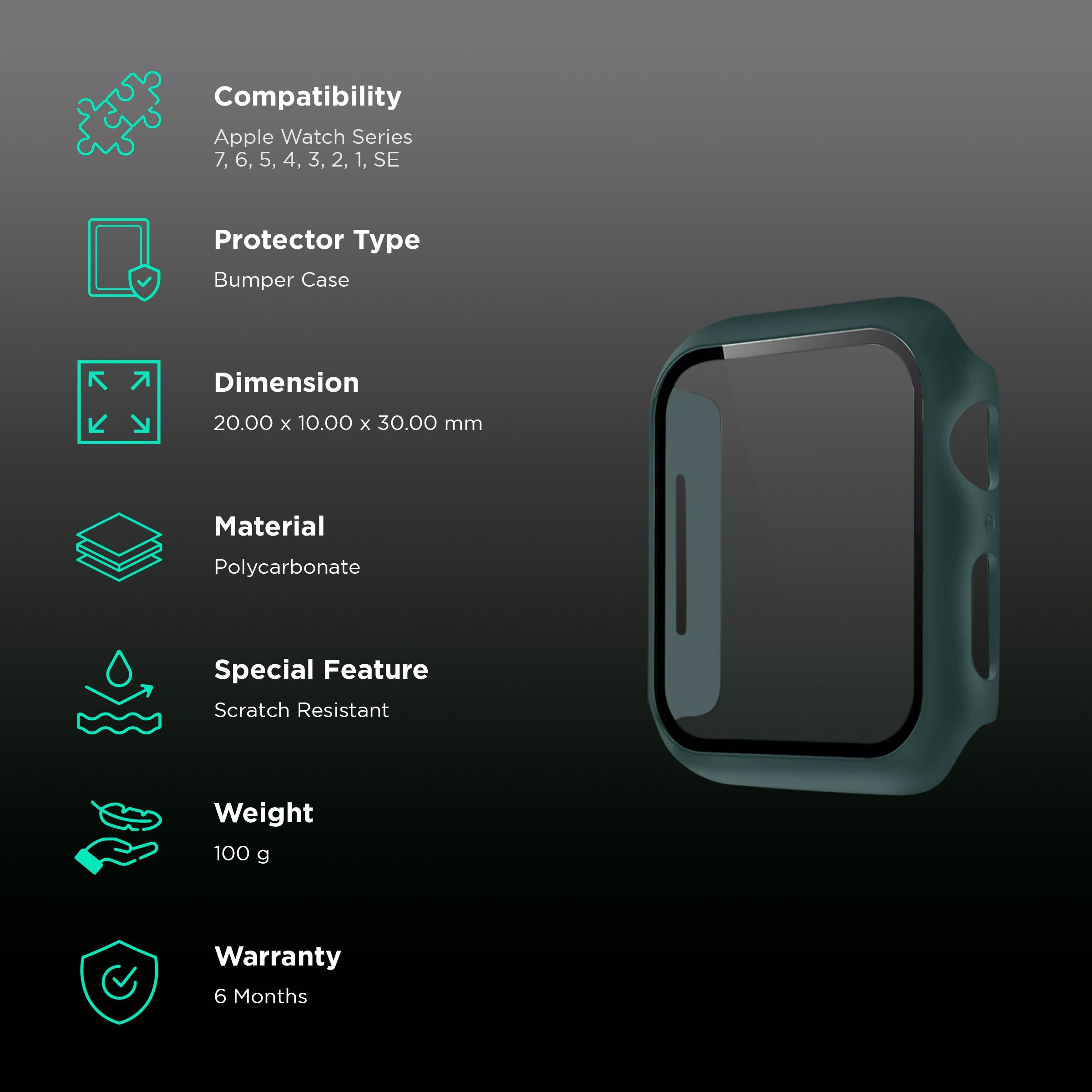 Gripp Defence Polycarbonate Bumper Case for Apple Watch Series 7, 6, 5, 4, 3, 2, 1 & SE (45mm) (Built-in Tempered Glass, Green)_2