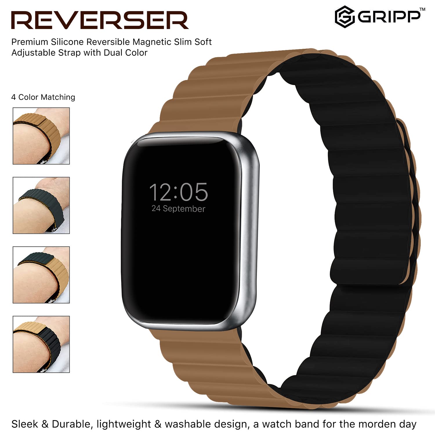 Gripp Reverser Silicone & Nylon Magnetic Strap for Apple Watch Series 3, 4, 5, 6 & 7 (40mm, 41mm) (Perfect Fit, Camel Black) Gripp Reverser Silicone & Nylon Magnetic Strap for Apple Watch Series 3, 4, 5, 6 & 7 (40mm, 41mm) (Perfect Fit, Camel Black)_8