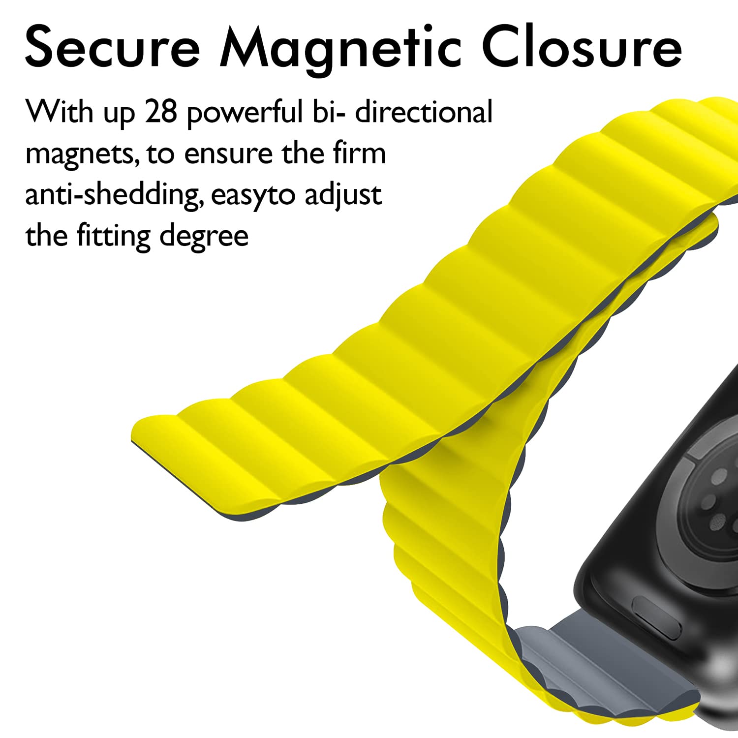 GRIPP Reverser Silicone Magnetic Strap for Apple Watch Series SE, 1, 2, 3, 4, 5, 6, 7, 8, 9 & 10 (40mm / 41mm / 42mm) (Perfect Fit, Grey & Yellow)_8