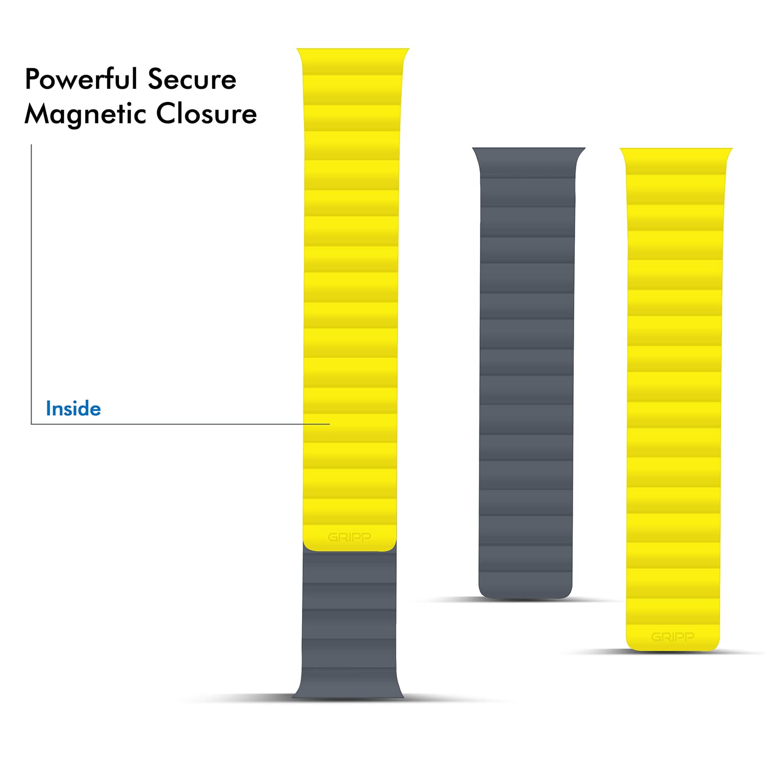 GRIPP Reverser Silicone Magnetic Strap for Apple Watch Series SE, 1, 2, 3, 4, 5, 6, 7, 8, 9 & 10 (40mm / 41mm / 42mm) (Perfect Fit, Grey & Yellow)_6
