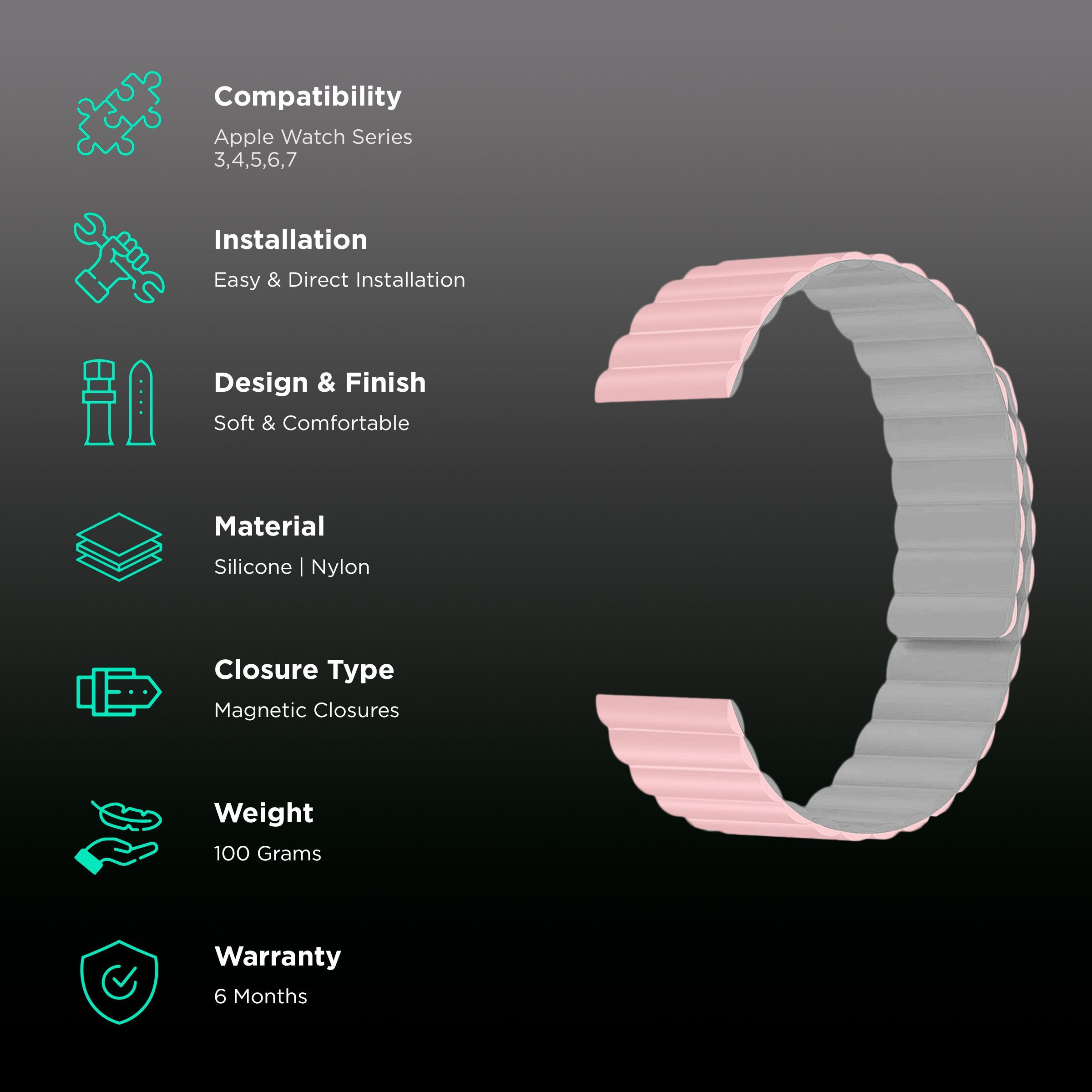 Gripp Reverser Silicone & Nylon Magnetic Strap for Apple Watch Series 3, 4, 5, 6 & 7 (40mm, 41mm) (Perfect Fit, Pink/White)_2