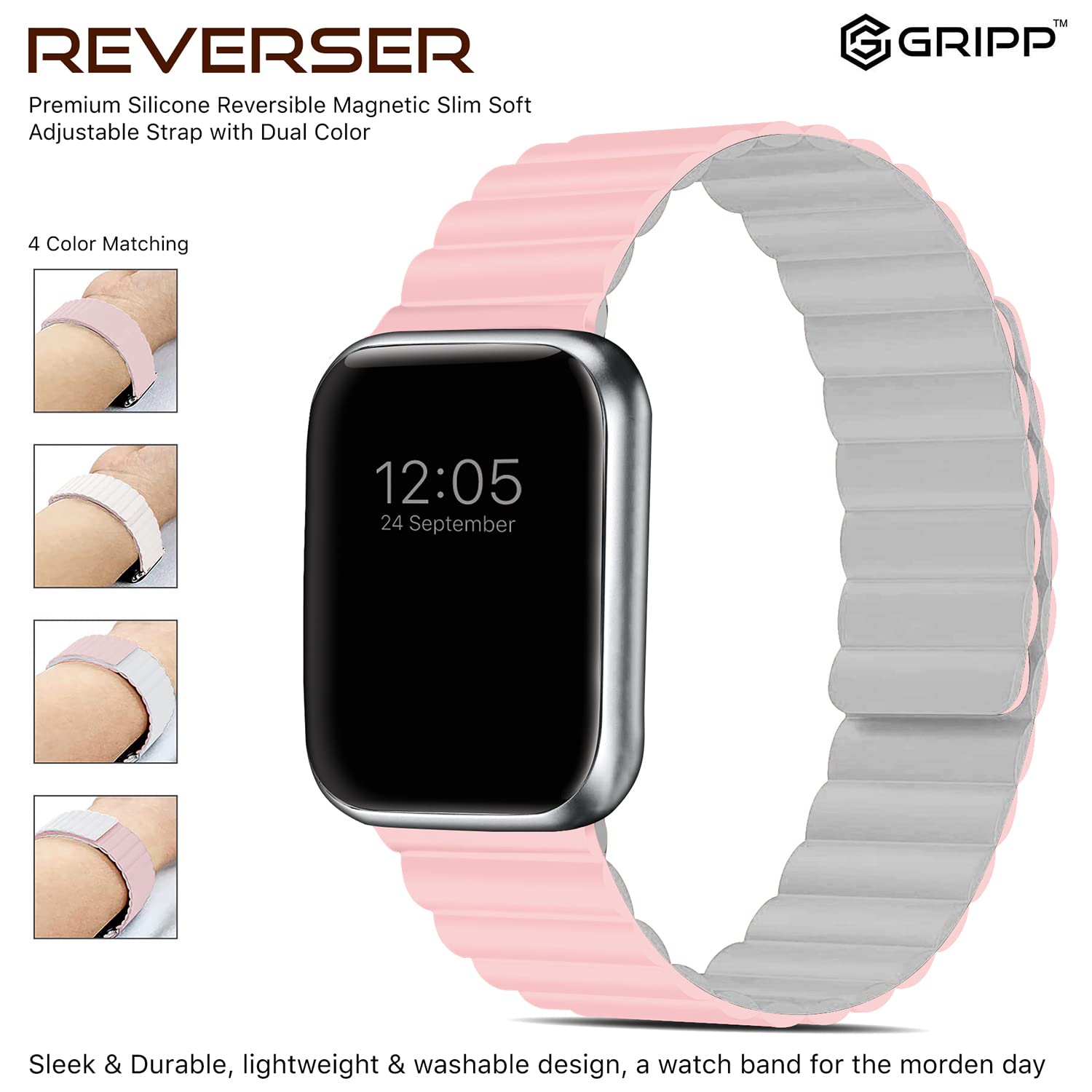 Gripp Reverser Silicone & Nylon Magnetic Strap for Apple Watch Series 3, 4, 5, 6 & 7 (40mm, 41mm) (Perfect Fit, Pink/White)_7