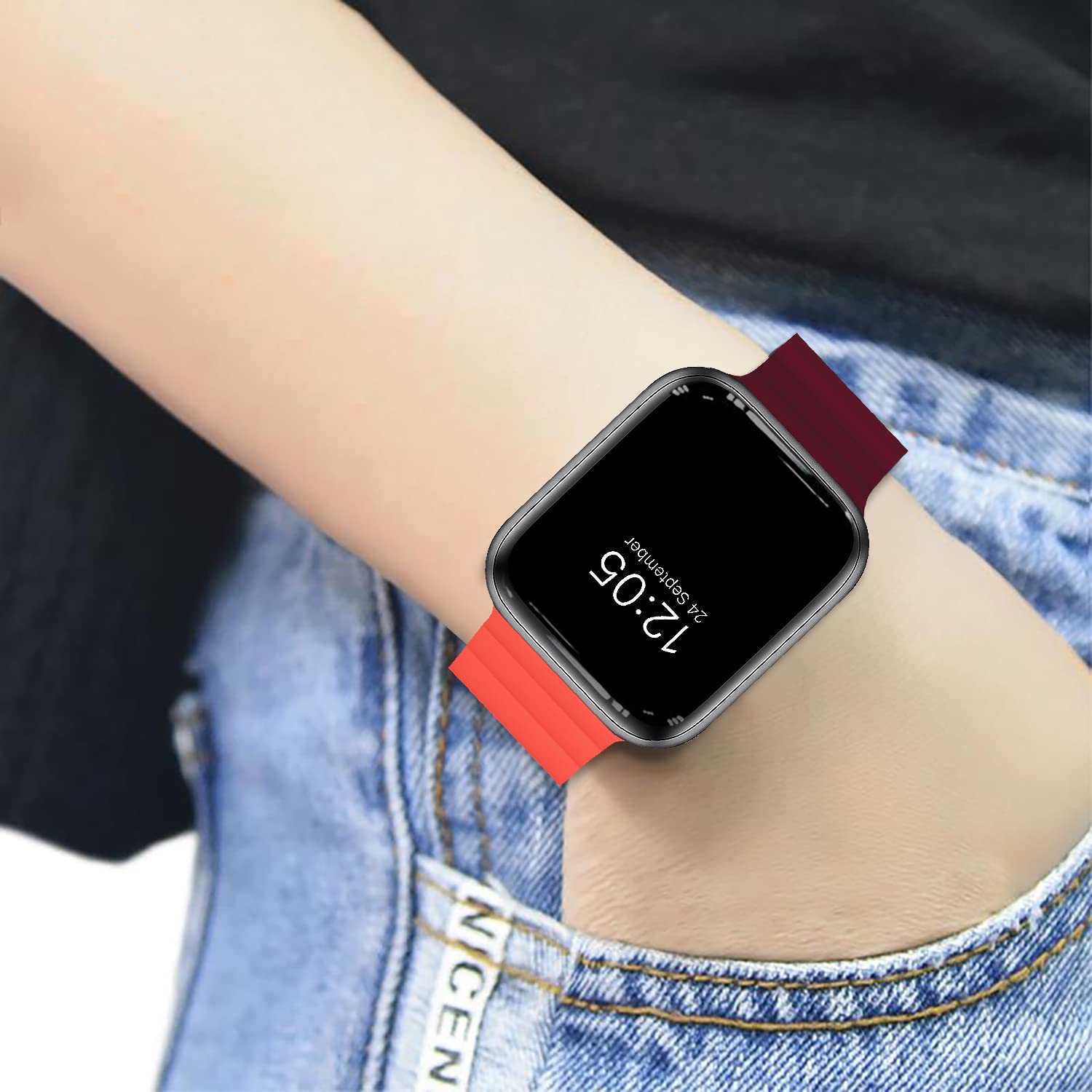 GRIPP Reverser Silicone Magnetic Strap for Apple Watch Series SE, 1, 2, 3, 4, 5, 6, 7, 8, 9 & 10 (40mm / 41mm / 42mm) (Perfect Fit, Wine Red & Red)_5
