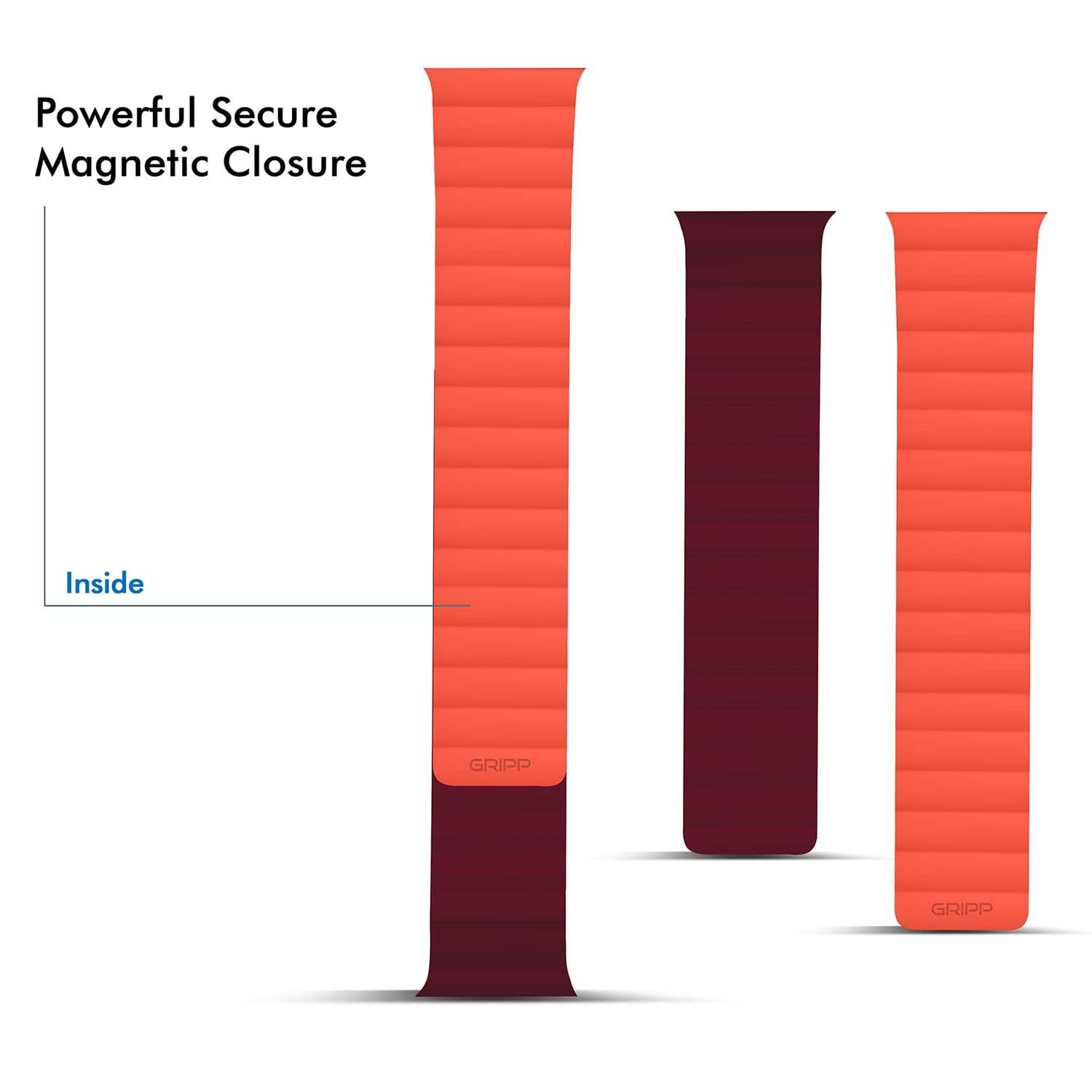 GRIPP Reverser Silicone Magnetic Strap for Apple Watch Series SE, 1, 2, 3, 4, 5, 6, 7, 8, 9 & 10 (40mm / 41mm / 42mm) (Perfect Fit, Wine Red & Red)_6