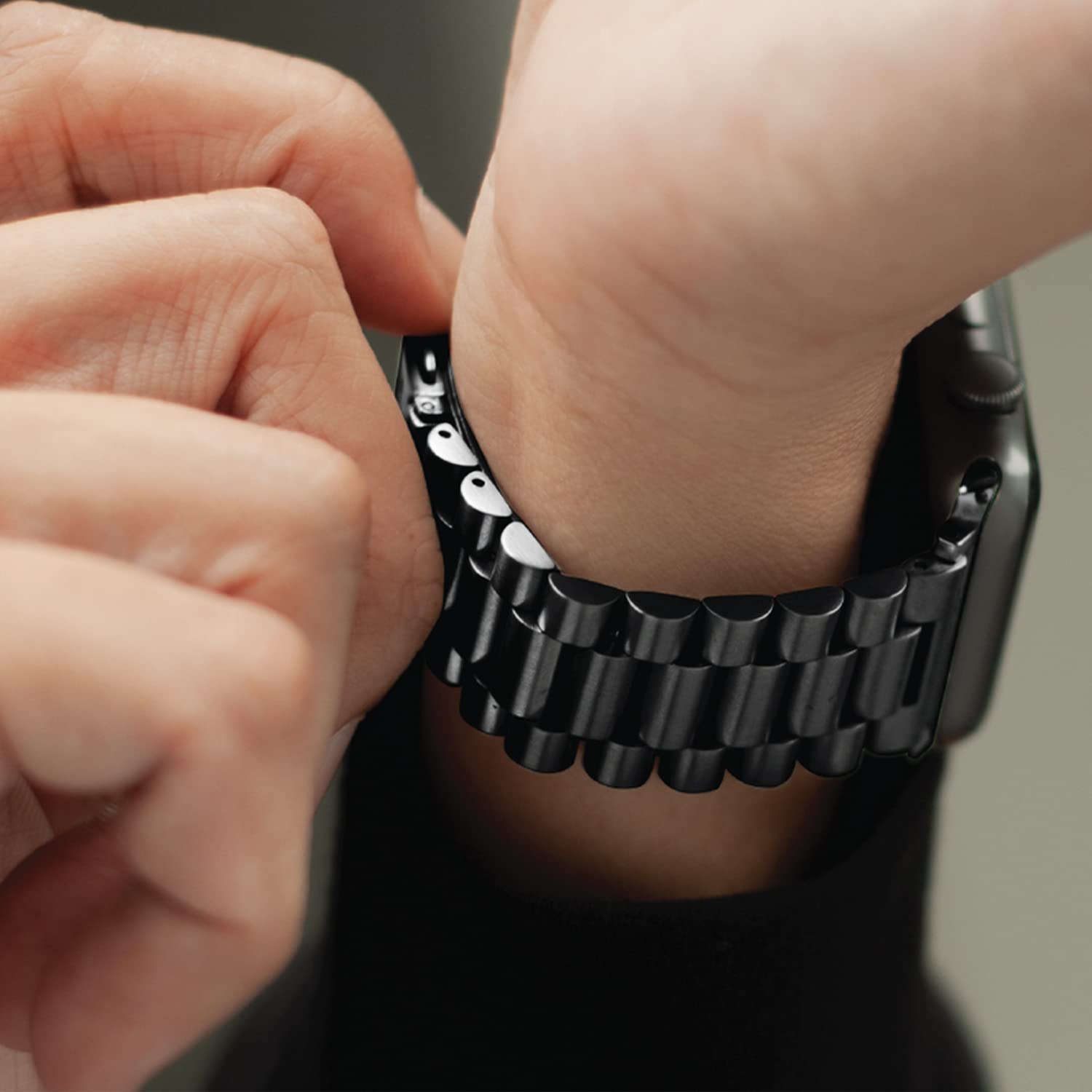 GRIPP Malleable Stainless Steel & Silicone Strap for Apple Watch Series Ultra, Ultra 2, SE, 4, 5, 6, 7, 8, 9, 10 (44mm / 45mm / 46mm / 49mm) (Safe & Secure, Black)_6