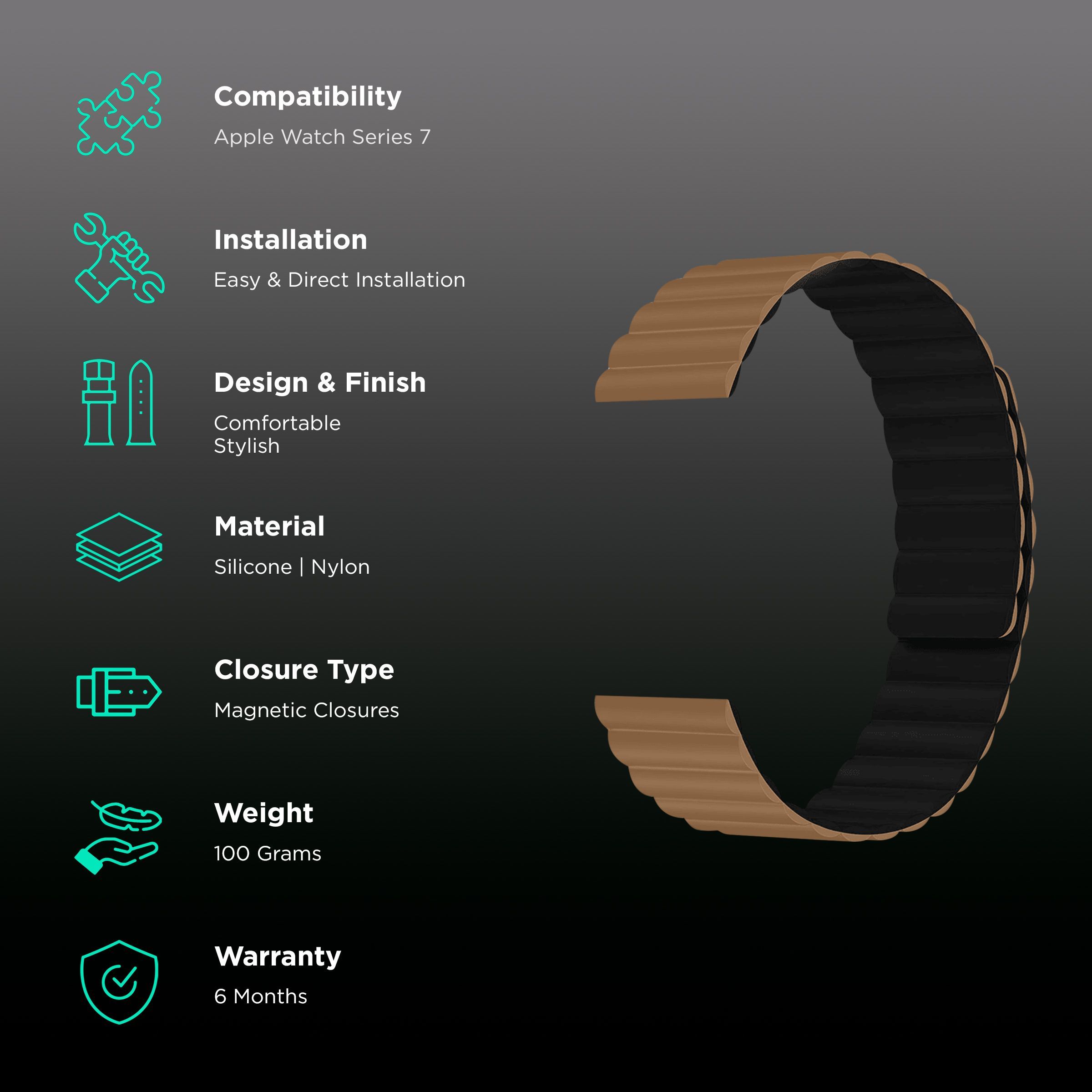 GRIPP Reverser Silicone Magnetic Strap for Apple Watch Ultra 2, Ultra, Watch Series SE, 4, 5, 6, 7, 8, 9 & 10 (44mm / 45mm / 46mm / 49mm) (Perfect Fit, Camel Black)_2