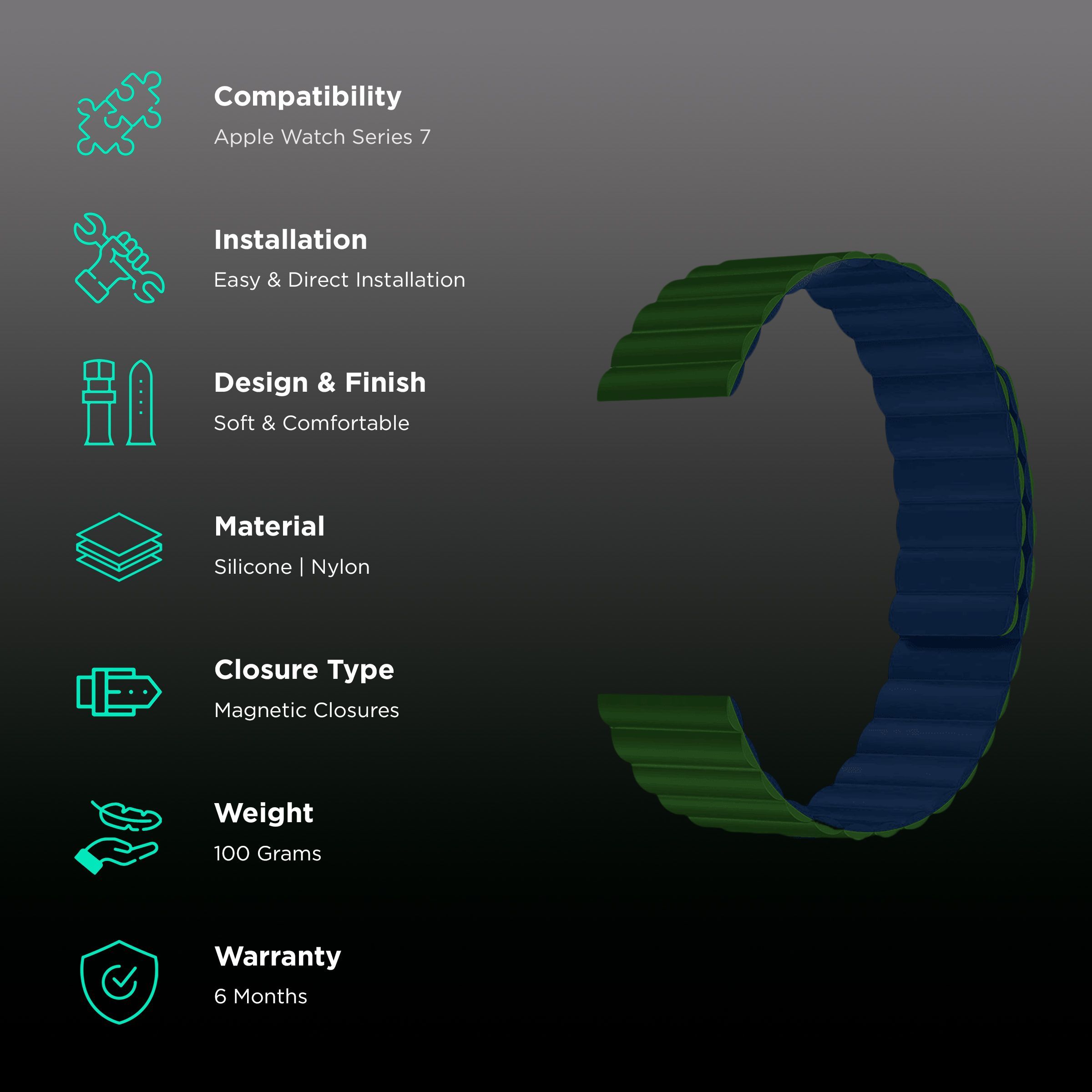 GRIPP Reverser Silicone Magnetic Strap for Apple Watch Ultra 2, Ultra, Watch Series SE, 4, 5, 6, 7, 8, 9 & 10 (44mm / 45mm / 46mm / 49mm) (Perfect Fit, Green Blue)_2