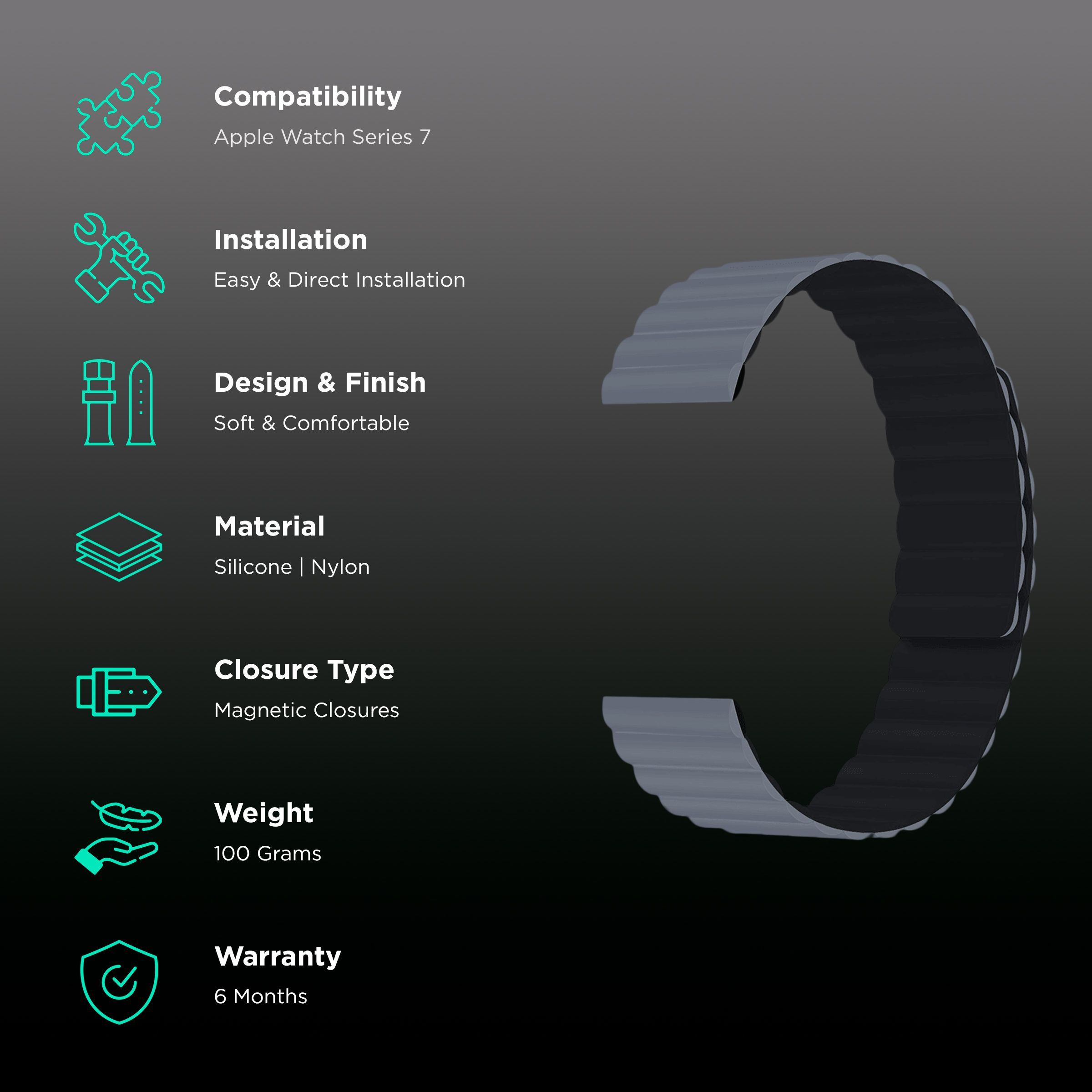 GRIPP Reverser Silicone Magnetic Strap for Apple Watch Ultra 2, Ultra, Watch Series SE, 4, 5, 6, 7, 8, 9 & 10 (44mm / 45mm / 46mm / 49mm) (Perfect Fit, Grey & Black)_2