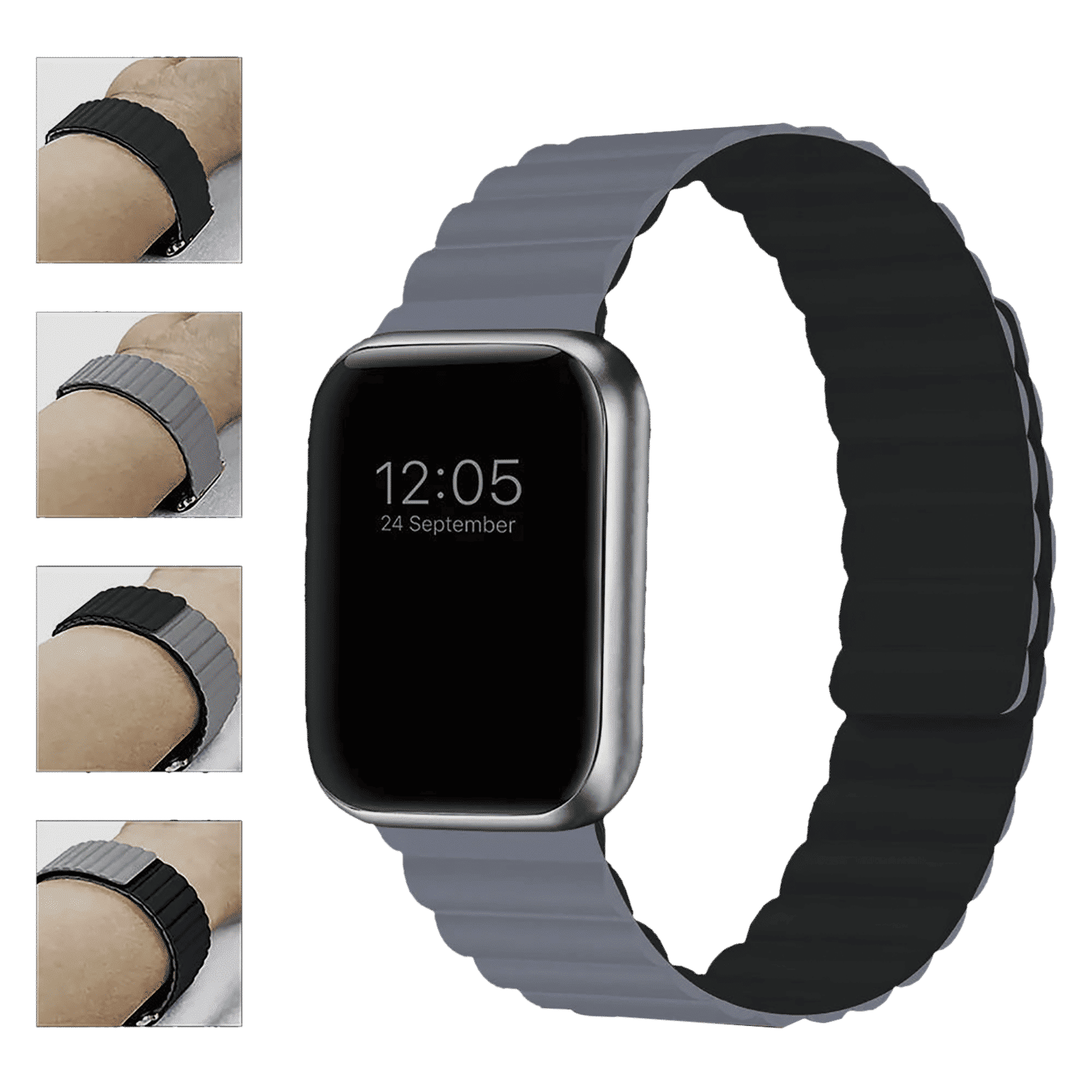 GRIPP Reverser Silicone Magnetic Strap for Apple Watch Ultra 2, Ultra, Watch Series SE, 4, 5, 6, 7, 8, 9 & 10 (44mm / 45mm / 46mm / 49mm) (Perfect Fit, Grey & Black)_6