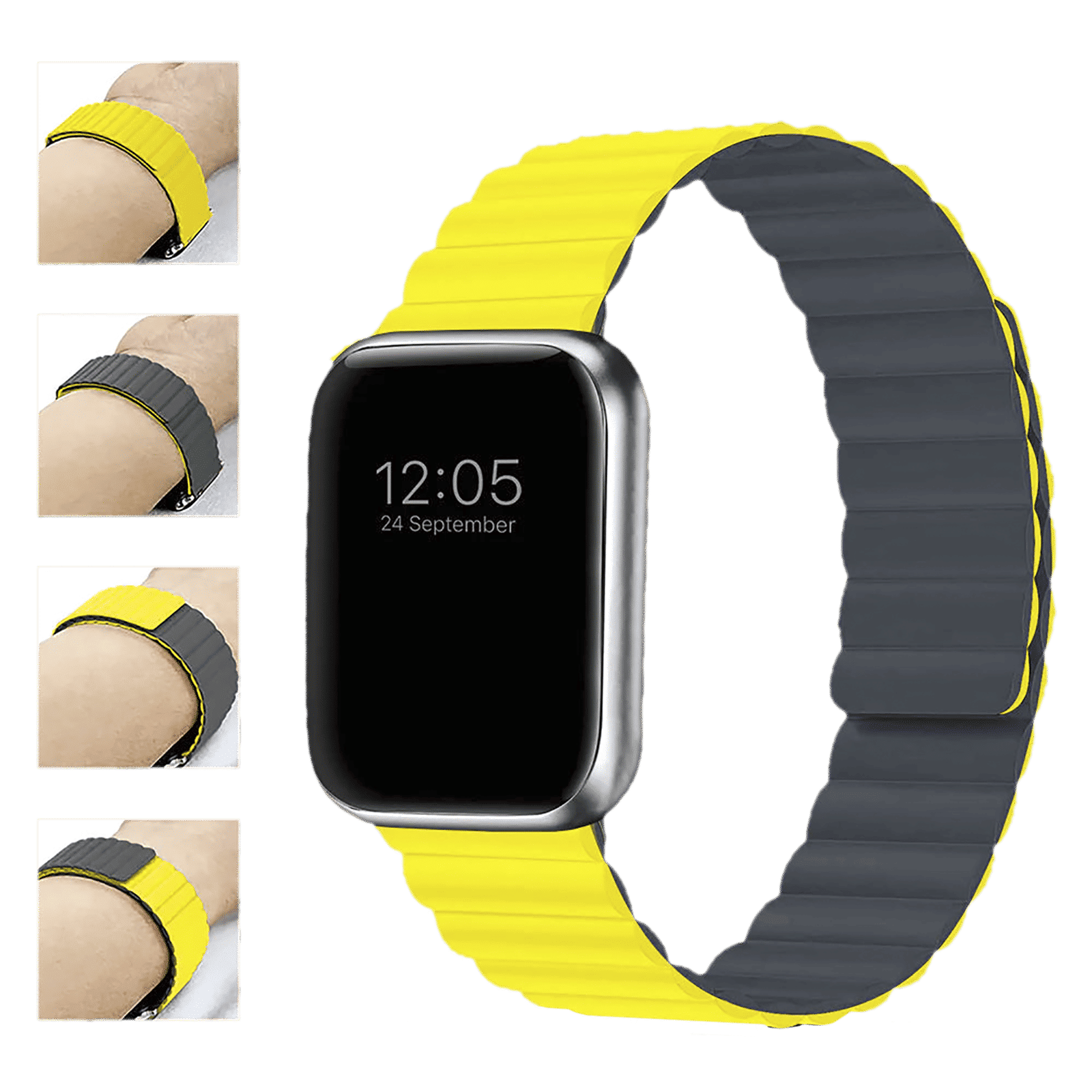 GRIPP Reverser Silicone Magnetic Strap for Apple Watch Ultra 2, Ultra, Watch Series SE, 4, 5, 6, 7, 8, 9 & 10 (44mm / 45mm / 46mm / 49mm) (Perfect Fit, Grey & Yellow)_6