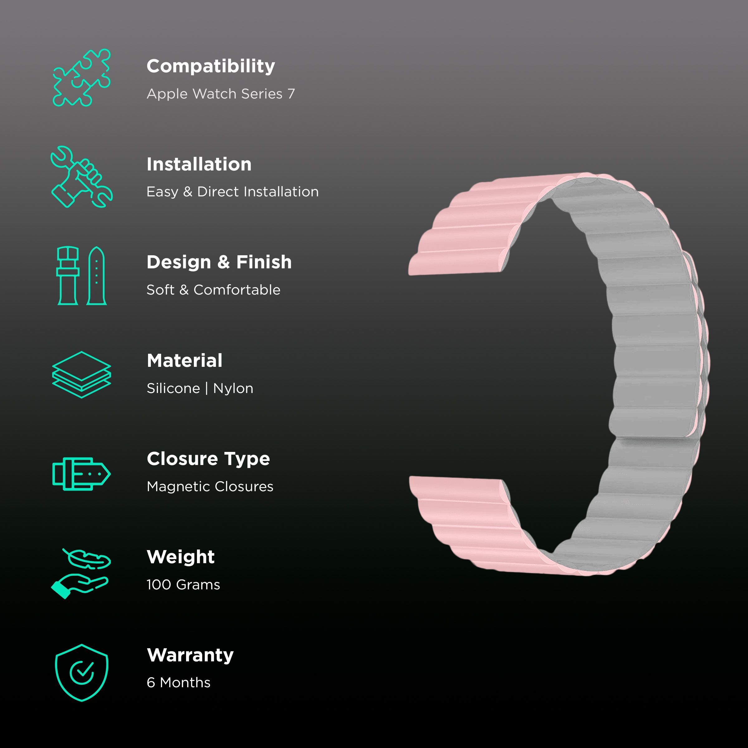 GRIPP Reverser Silicone Magnetic Strap for Apple Watch Ultra 2, Ultra, Watch Series SE, 4, 5, 6, 7, 8, 9 & 10 (44mm / 45mm / 46mm / 49mm) (Perfect Fit, Pink & White)_2