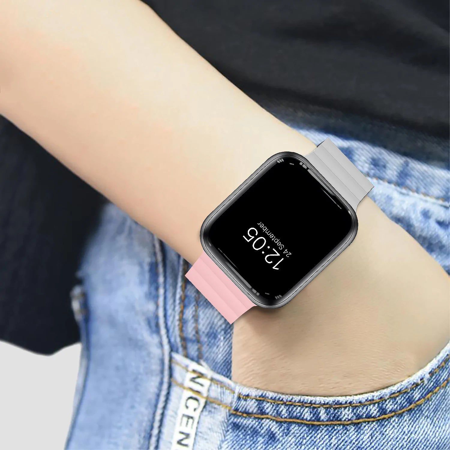 GRIPP Reverser Silicone Magnetic Strap for Apple Watch Ultra 2, Ultra, Watch Series SE, 4, 5, 6, 7, 8, 9 & 10 (44mm / 45mm / 46mm / 49mm) (Perfect Fit, Pink & White)_4