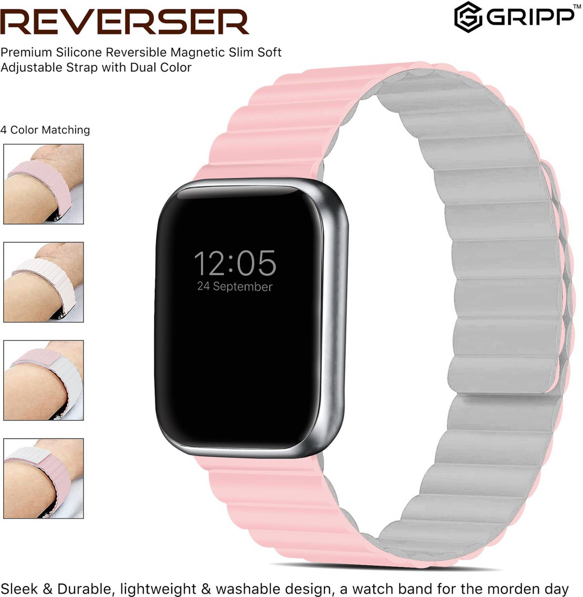 GRIPP Reverser Silicone Magnetic Strap for Apple Watch Ultra 2, Ultra, Watch Series SE, 4, 5, 6, 7, 8, 9 & 10 (44mm / 45mm / 46mm / 49mm) (Perfect Fit, Pink & White)_7
