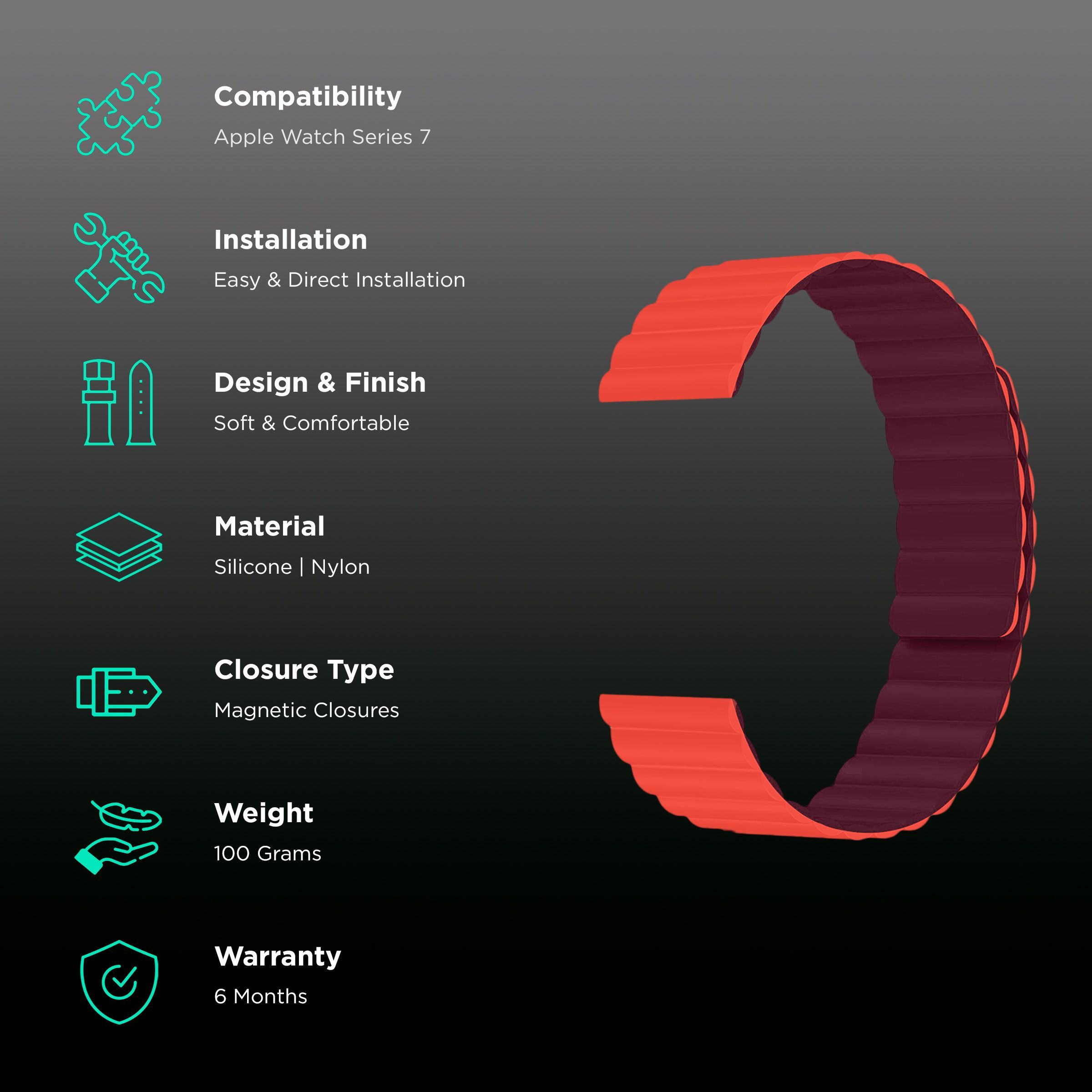 GRIPP Reverser Silicone Magnetic Strap for Apple Watch Ultra 2, Ultra, Watch Series SE, 4, 5, 6, 7, 8, 9 & 10 (44mm / 45mm / 46mm / 49mm) (Perfect Fit, Wine Red & Red)_2