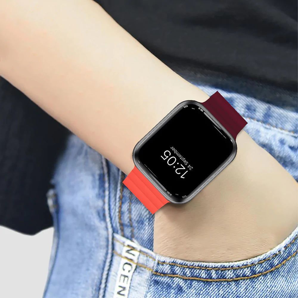 GRIPP Reverser Silicone Magnetic Strap for Apple Watch Ultra 2, Ultra, Watch Series SE, 4, 5, 6, 7, 8, 9 & 10 (44mm / 45mm / 46mm / 49mm) (Perfect Fit, Wine Red & Red)_4