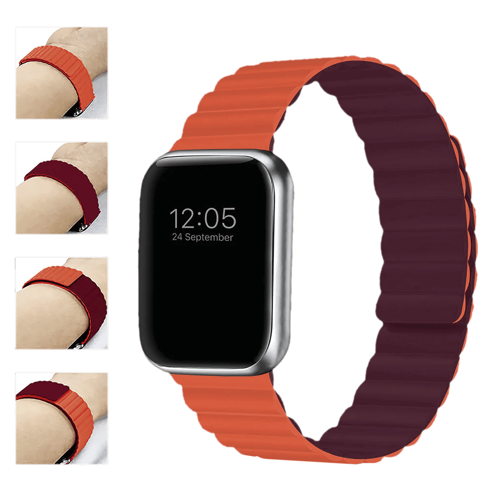 GRIPP Reverser Silicone Magnetic Strap for Apple Watch Ultra 2, Ultra, Watch Series SE, 4, 5, 6, 7, 8, 9 & 10 (44mm / 45mm / 46mm / 49mm) (Perfect Fit, Wine Red & Red)_6