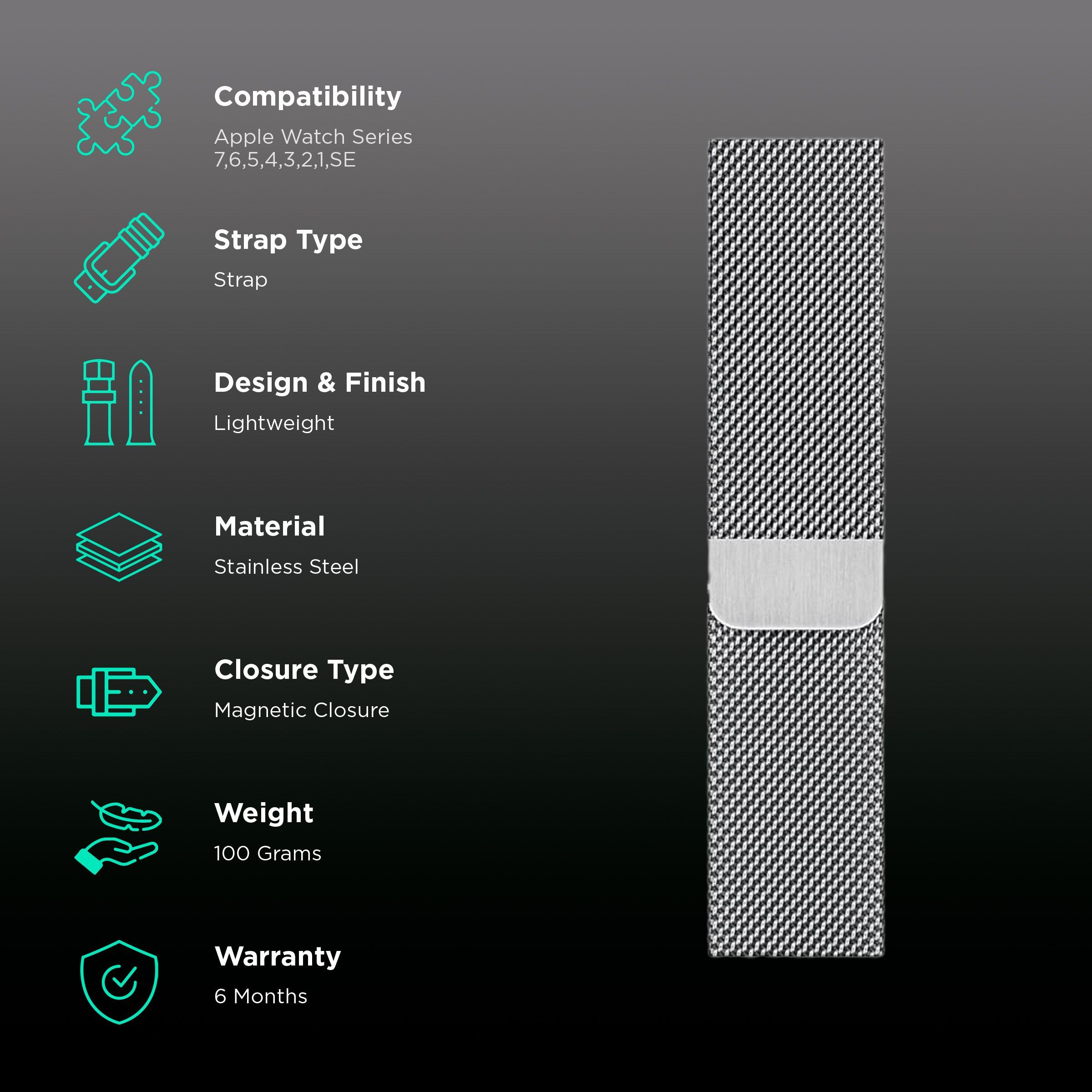 GRIPP Stainless Steel Magnetic Strap for Apple Watch Ultra 2, Watch Ultra, Watch Series SE, 4, 5, 6, 7, 8, 9 & 10 (44mm / 45mm / 46mm / 49mm) (Lightweight, Silver)_2