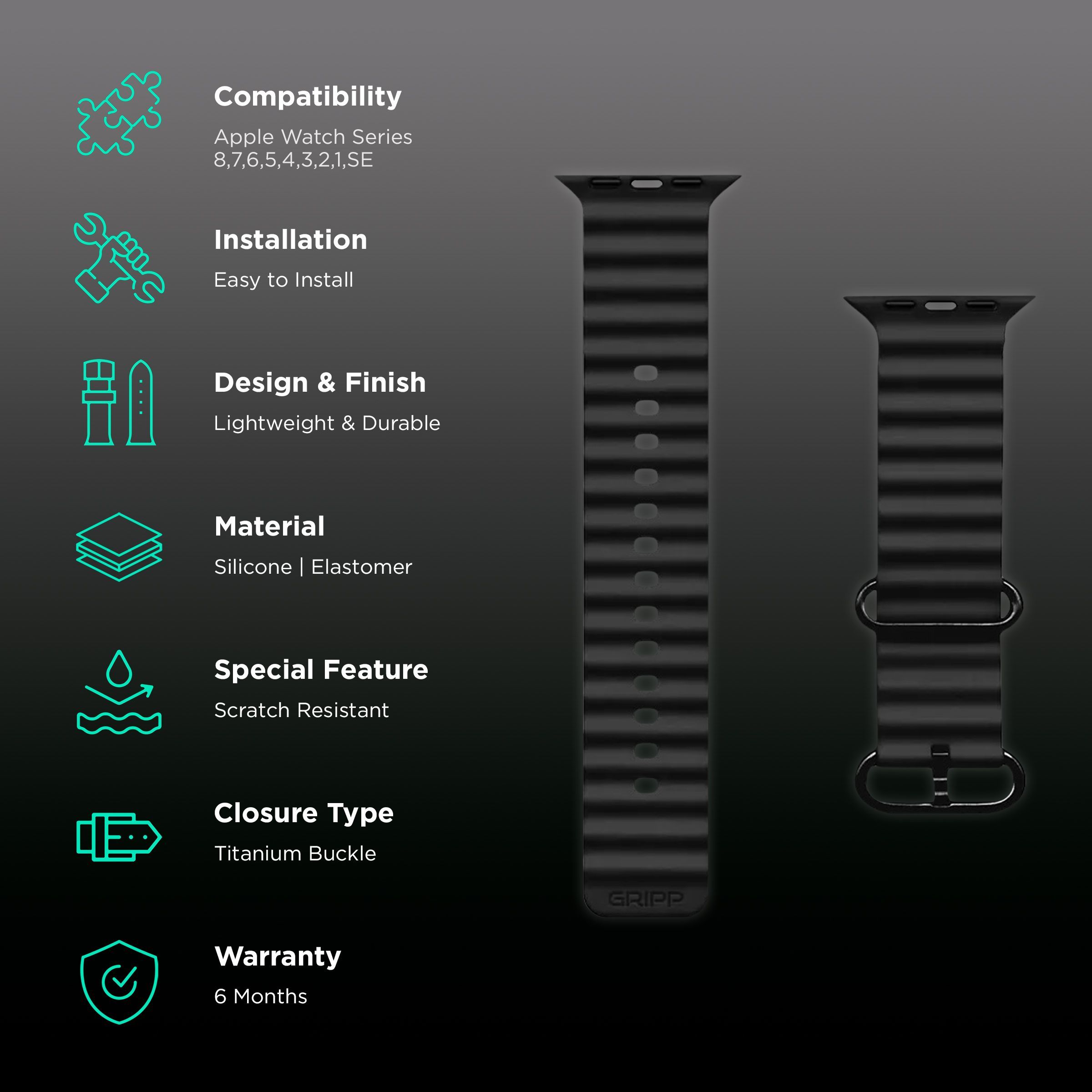 GRIPP Solo Silicon & Titanium Strap for Apple Watch Ultra 2, Ultra, Watch Series SE, 4, 5, 6, 7, 8, 9 & 10 (44mm / 45mm / 46mm / 49mm) (Water Resistant, Black) GRIPP Solo Silicon & Titanium Strap for Apple Watch Ultra 2, Ultra, Watch Series SE, 4, 5, 6, 7, 8, 9 & 10 (44mm / 45mm / 46mm / 49mm) (Water Resistant, Black)_2