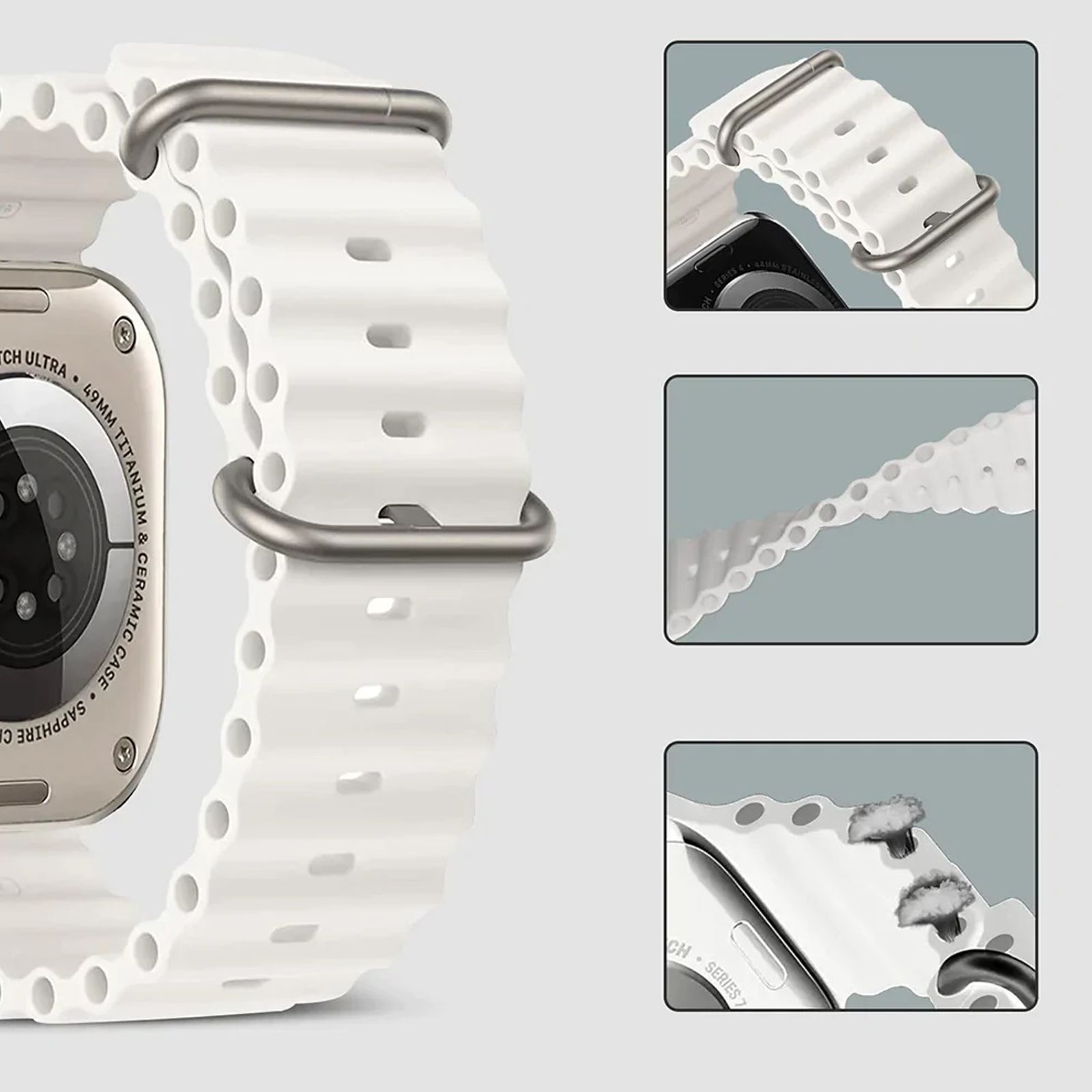 Gripp Solo Silicon & Elastomer Strap for Apple Watch Series 8, 7, 6, 5, 4, 3, 2, 1 & SE (45mm / 49mm) (Lightweight & Durable, White)_6