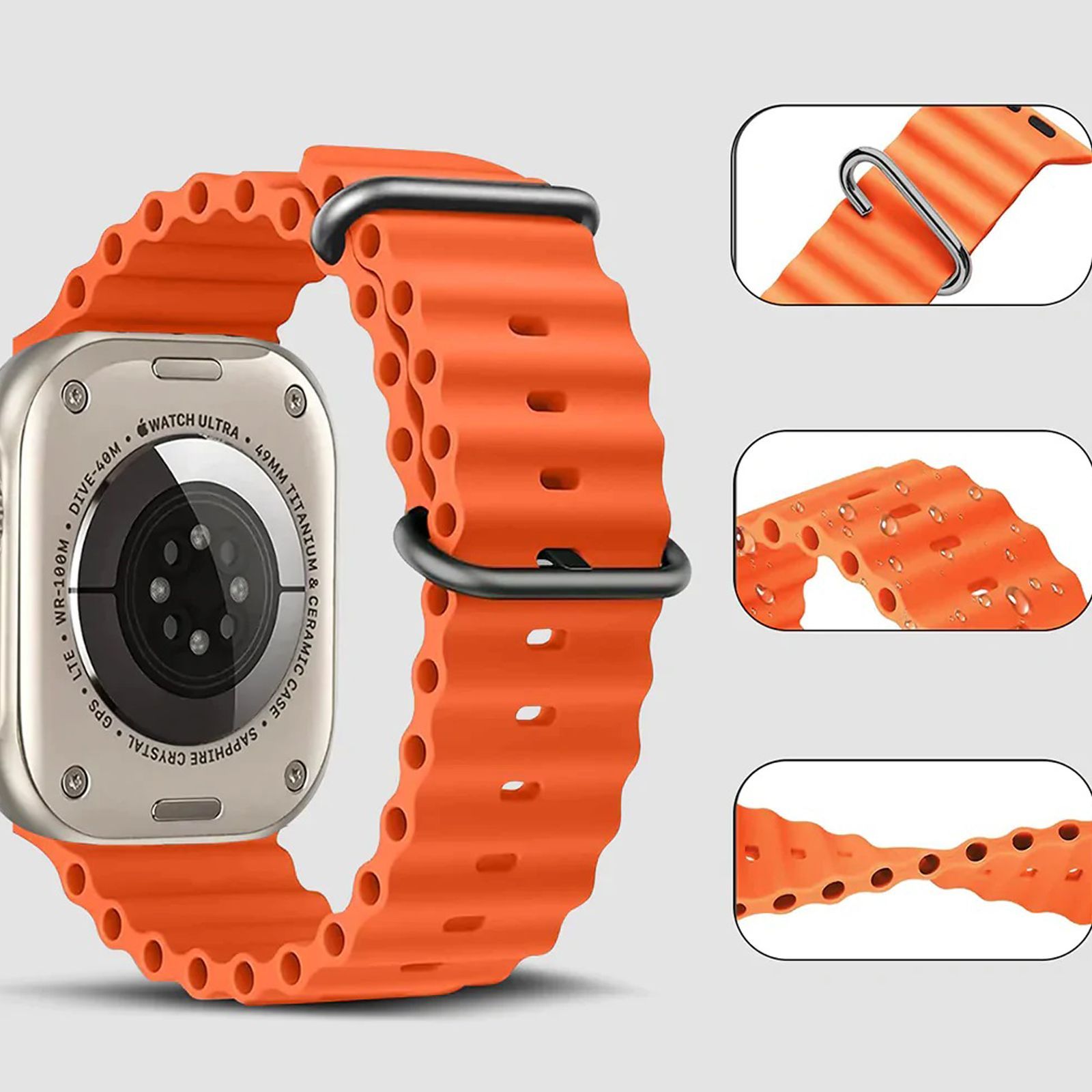 Gripp Solo Silicon & Elastomer Strap for Apple Watch Series 8, 7, 6, 5, 4, 3, 2, 1 & SE (45mm / 49mm) (Lightweight & Durable, Orange)_6