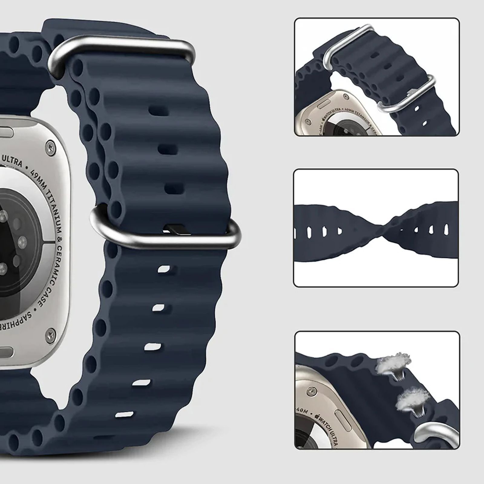 GRIPP Solo Silicon & Titanium Strap for Apple Watch Ultra 2, Ultra, Watch Series SE, 4, 5, 6, 7, 8, 9 & 10 (44mm / 45mm / 46mm / 49mm) (Water Resistant, Grey)_6