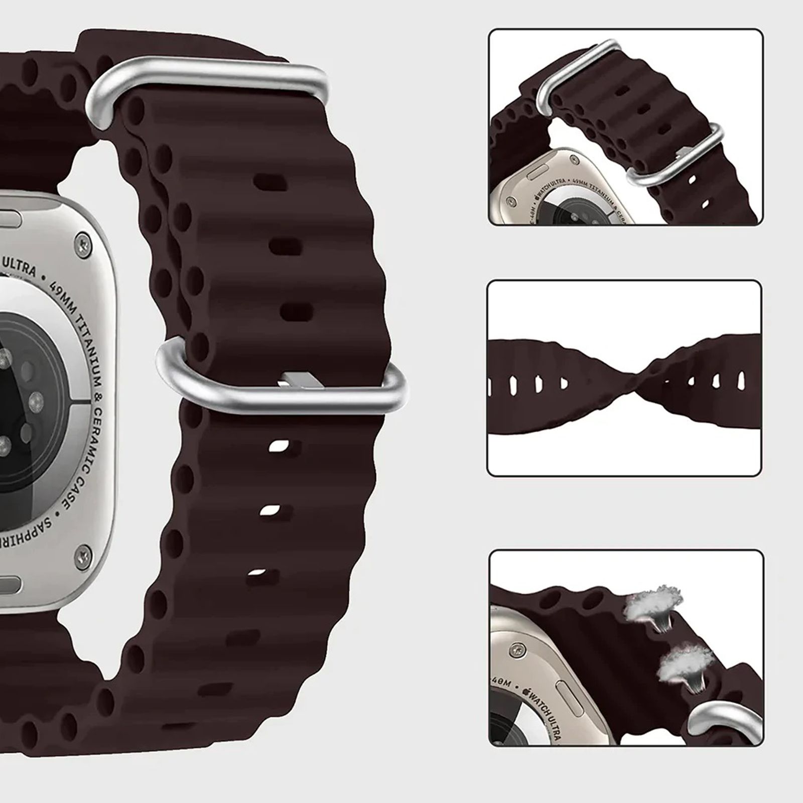 Gripp Solo Silicon & Elastomer Strap for Apple Watch Series 8, 7, 6, 5, 4, 3, 2, 1 & SE (45mm / 49mm) (Lightweight & Durable, Brown)_6