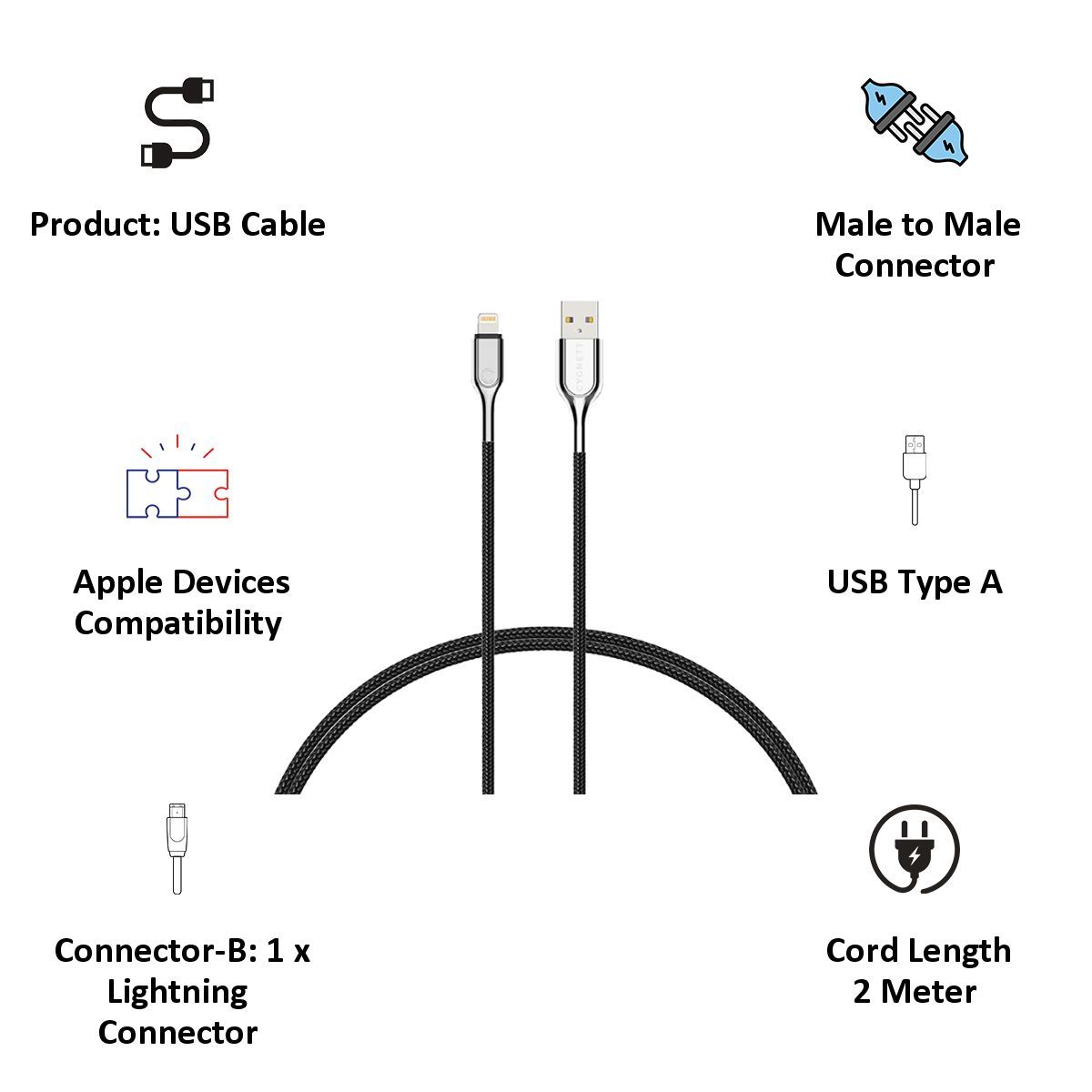CYGNETT USB Type-A to Lightning 6.56 Feet (1.99M) Cable (Short Circuit Control, Black) CYGNETT USB Type-A to Lightning 6.56 Feet (1.99M) Cable (Short Circuit Control, Black)_4