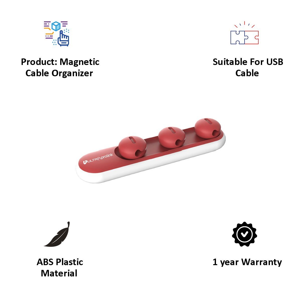 ultraprolink Tidy Magnetic Cable Organizer (UM1001, Red)_5