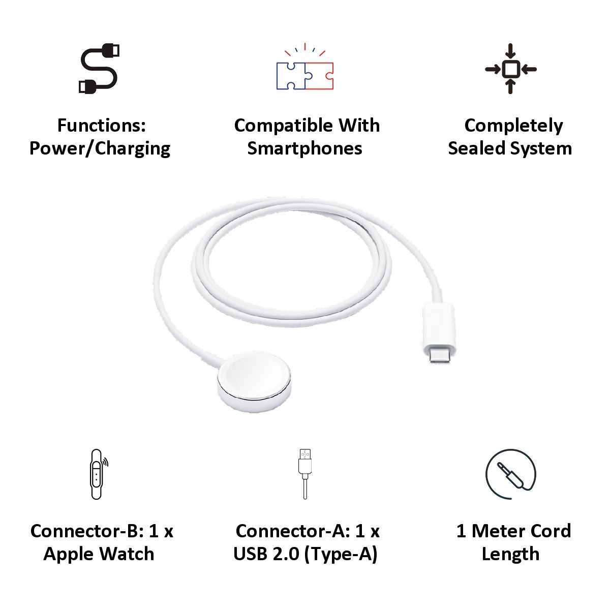 Apple 1 Meter USB 3.0 (Type-C) to Lightning Power/Charging Magnetic USB Cable (For Apple Watch, MX2H2ZM/A, White) Apple 1 Meter USB 3.0 (Type-C) to Lightning Power/Charging Magnetic USB Cable (For Apple Watch, MX2H2ZM/A, White)_4