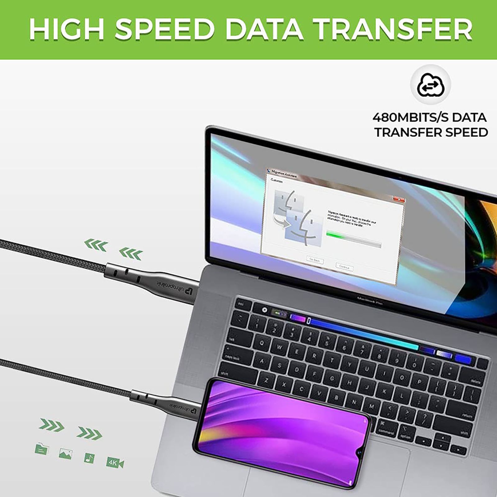 ultraprolink VoLo PD20 Type C to Type C 3.2 Feet (1M) Cable (480 Mbps High Speed Data Transfer, Black)_8