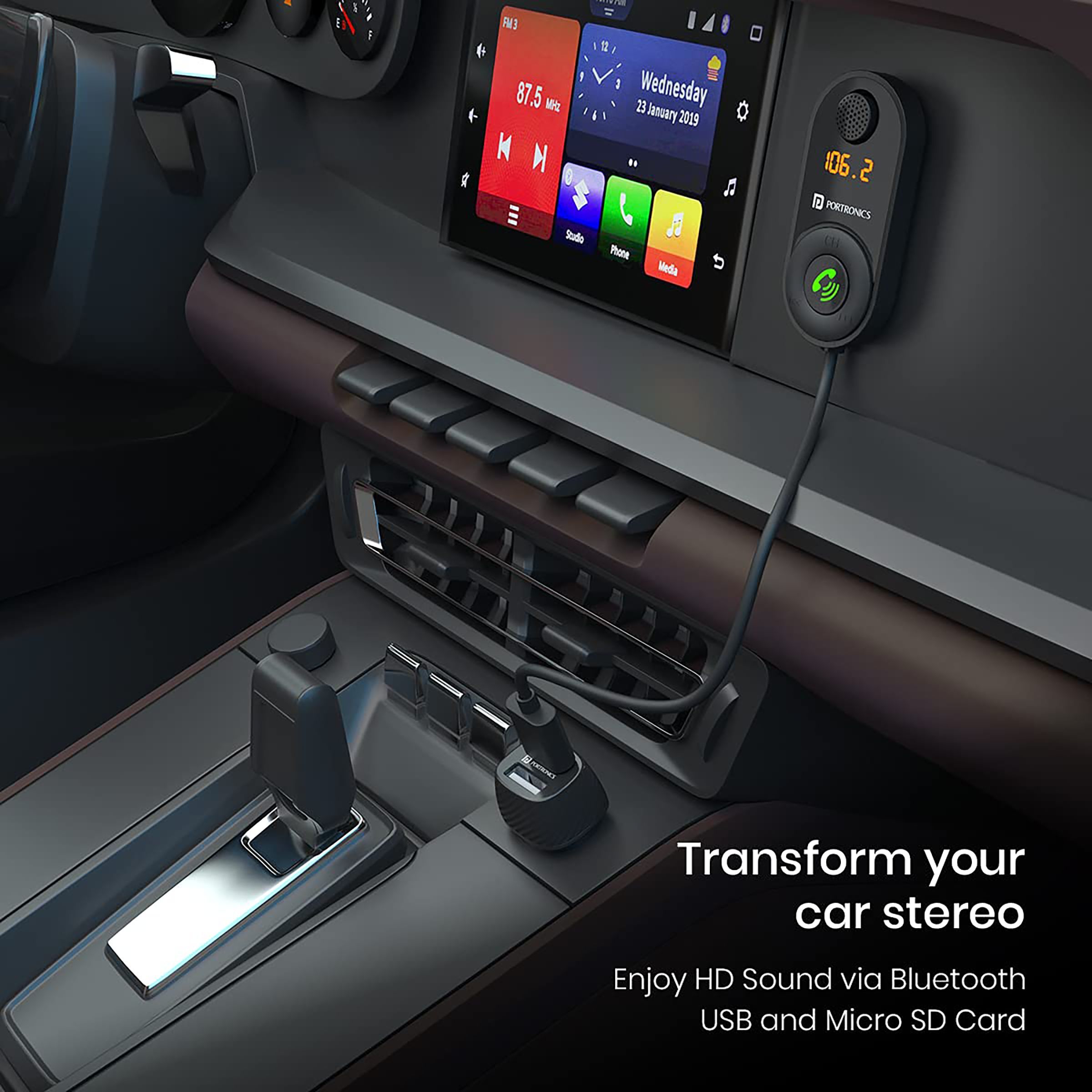 PORTRONICS POR 1317 Audio Connector (Google Assistant and Siri Supported, Auto 17, Black)_5