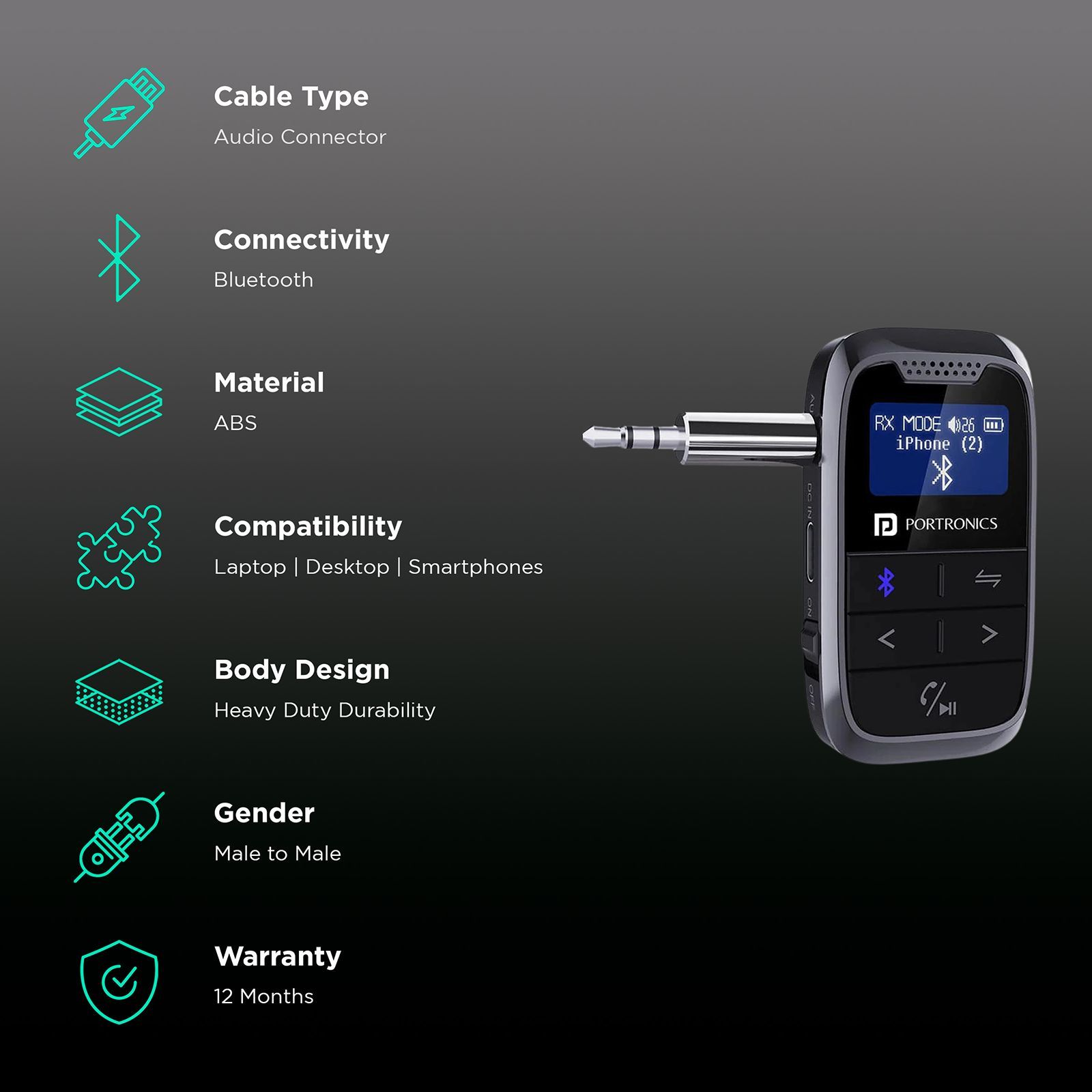 PORTRONICS Auto 18 Audio Connector (Transmission Mode, POR-1387, Black) PORTRONICS Auto 18 Audio Connector (Transmission Mode, POR-1387, Black)_2