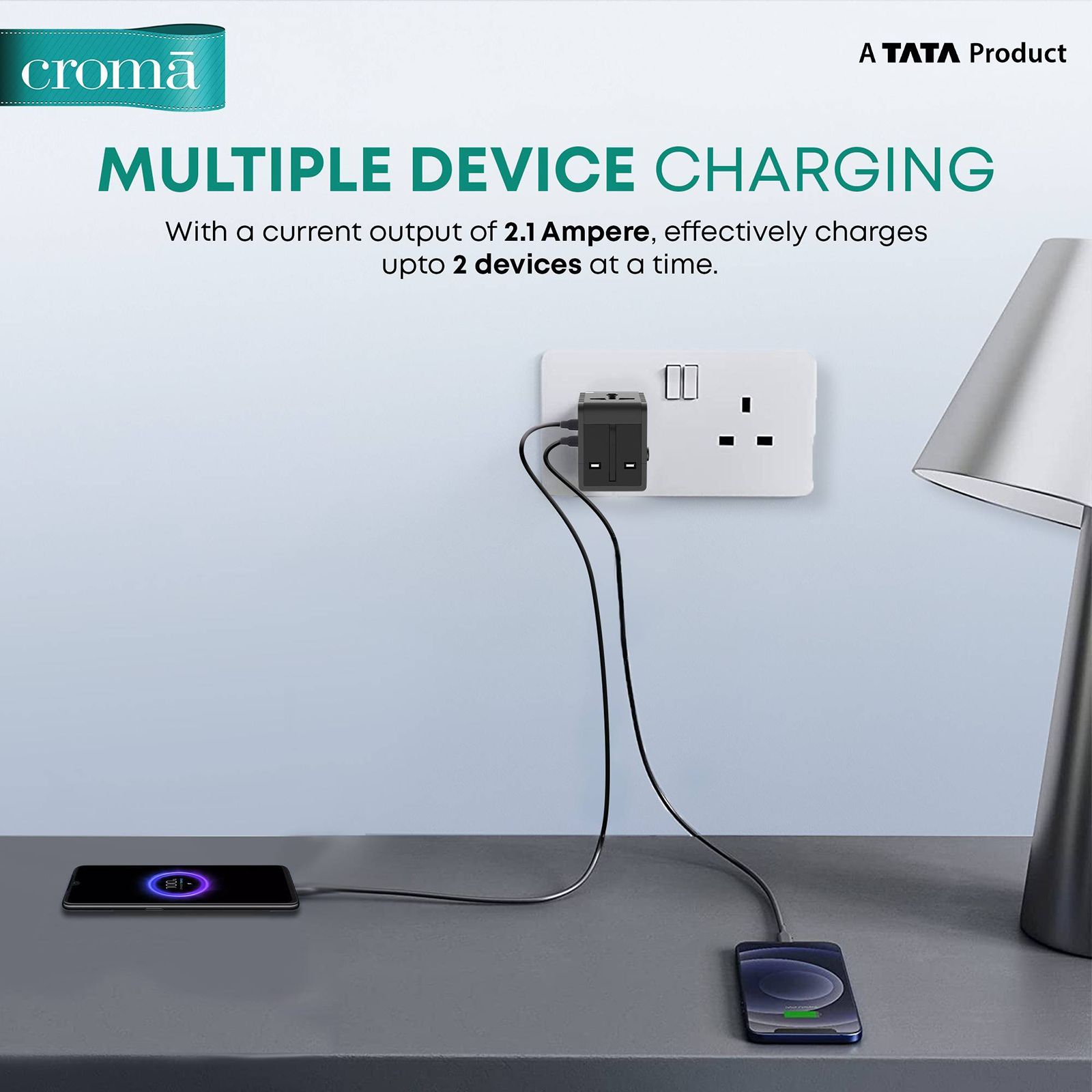 Croma 4 Plugs Universal Travel Adapter (Dual USB Port, CREP0144, Black)_9