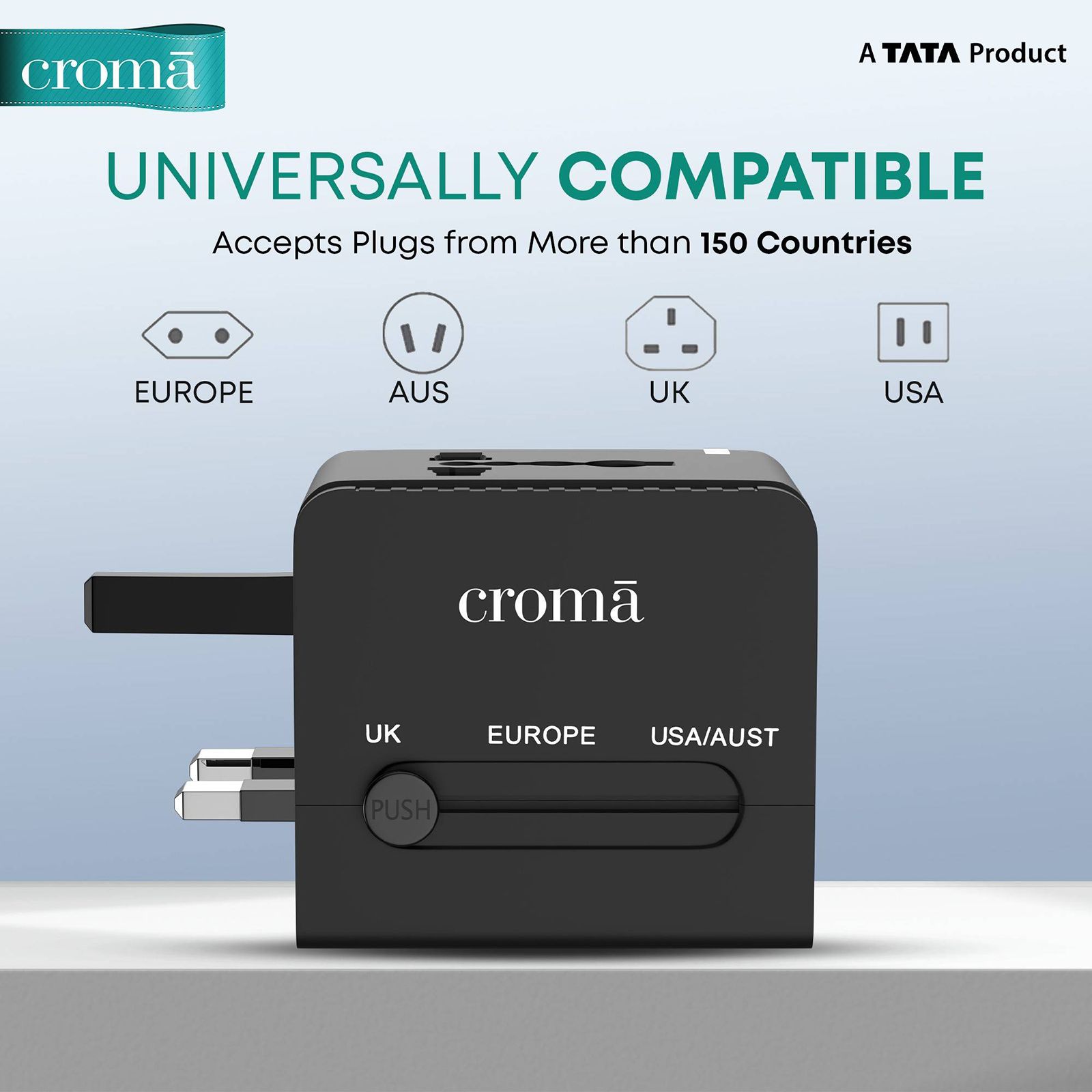 Croma 4 Plugs Universal Travel Adapter (Dual USB Port, CREP0144, Black)_10