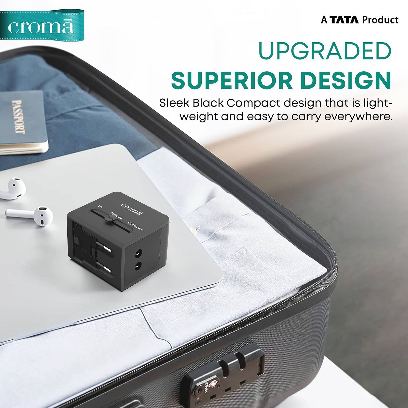 Croma 4 Plugs Universal Travel Adapter (Dual USB Port, CREP0144, Black)_8