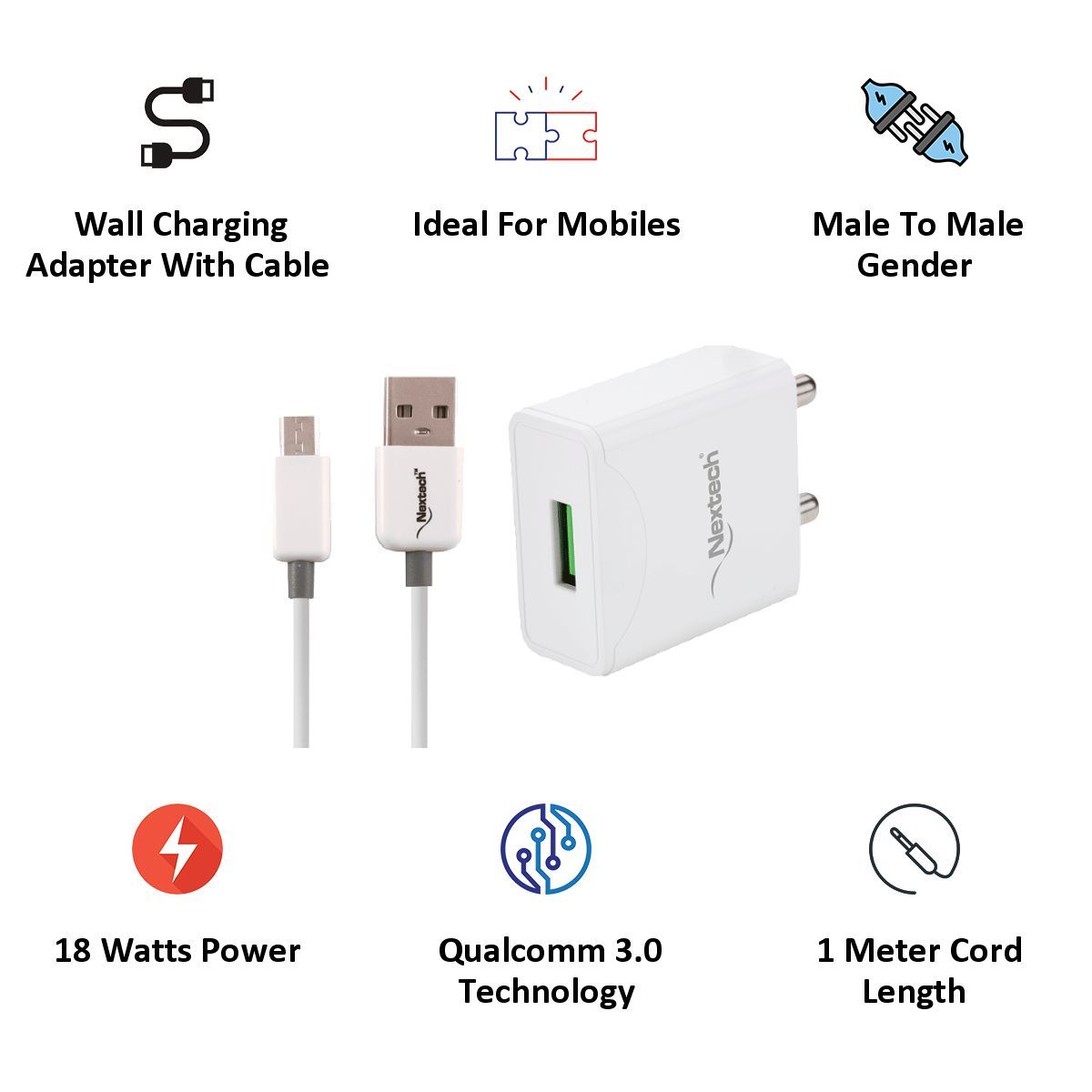 Nextech 18W Qualcomm 3.0 Wall Charger with Micro USB Cable_3