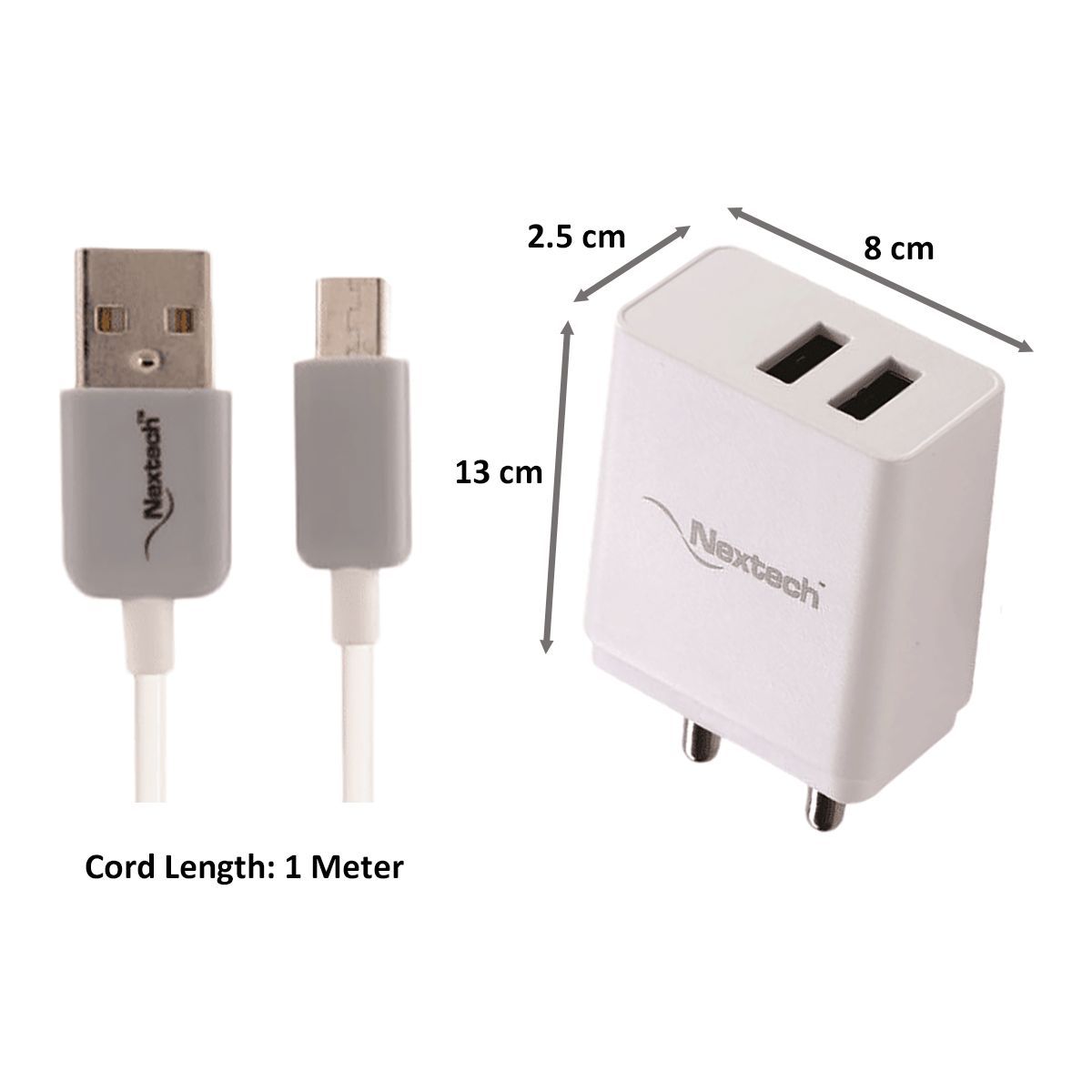 Nextech 2.4 Ampere Dual USB Wall Charger with Type C Cable Nextech 2.4 Ampere Dual USB Wall Charger with Type C Cable_2