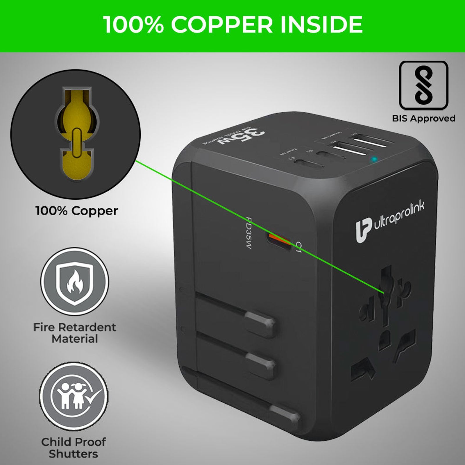 ultraprolink Travel Mate PD35 3 Plugs Travel Adapter (Worldwide Connectivity, UM1187, Black)_6