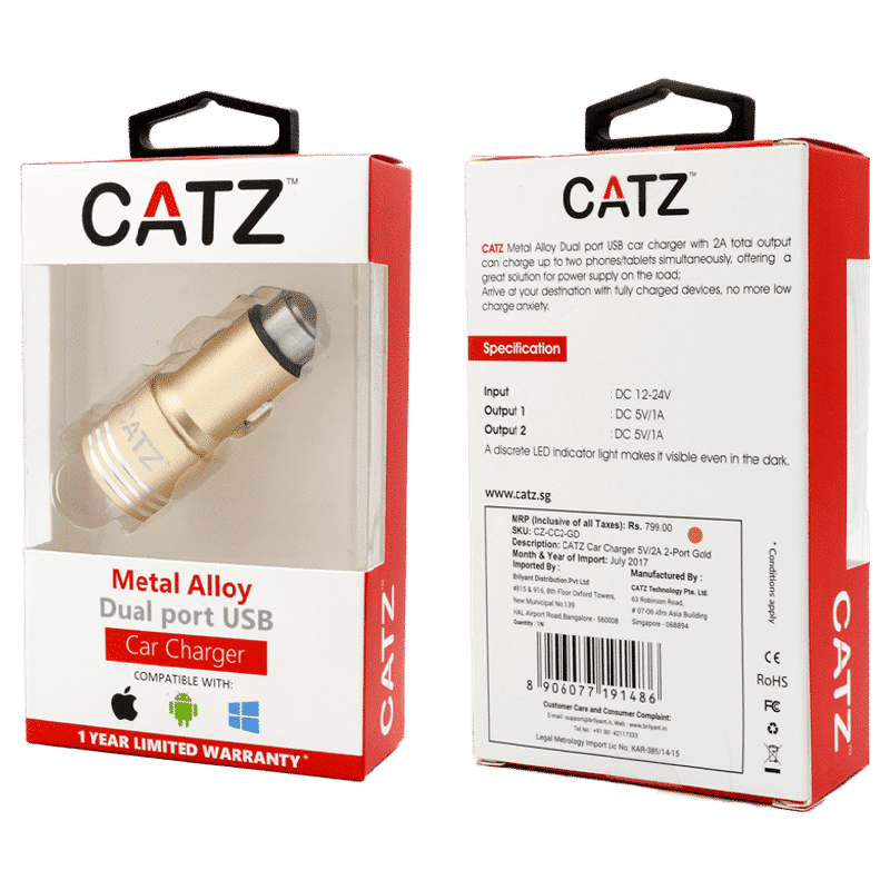 Brilyant 2 Ampere 2 USB Ports Car Charging Adapter (Compact Design, CZ-CC2-GD, Gold)_7