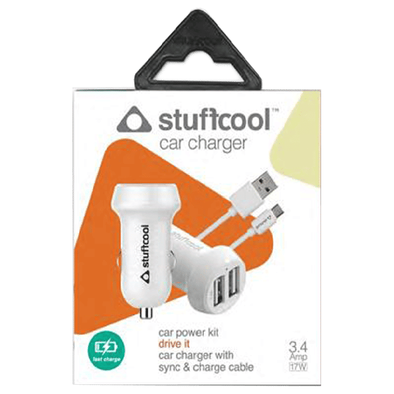 stuffcool Drive It 2.4 Amp Dual USB Car Charging Adapter with Cable (CKATOMMI-WHT, White)_6