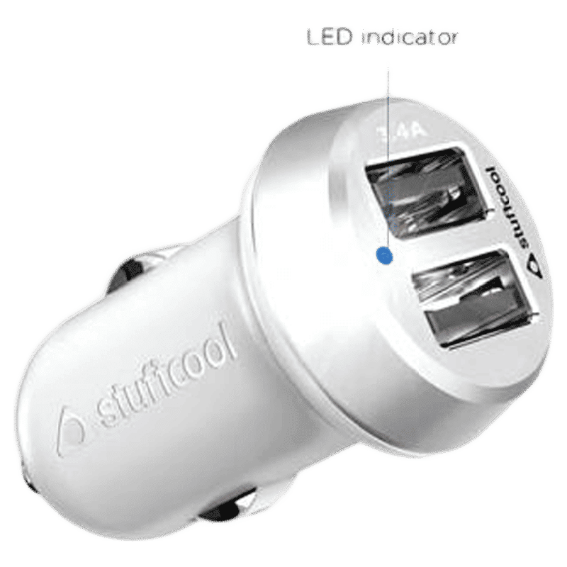 stuffcool Drive It 2.4 Amp Dual USB Car Charging Adapter with Cable (CKATOMMI-WHT, White)_3