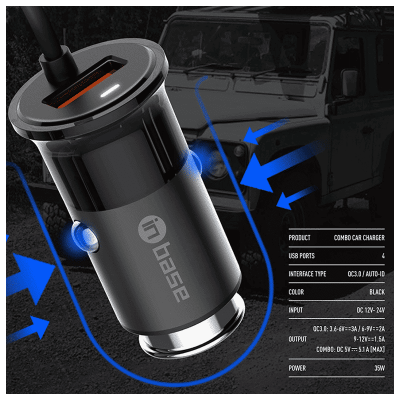 in base 35 Watts 4 USB Ports Car Charging Adapter (Quallcomm Quick Charge 3.0, Black)_5