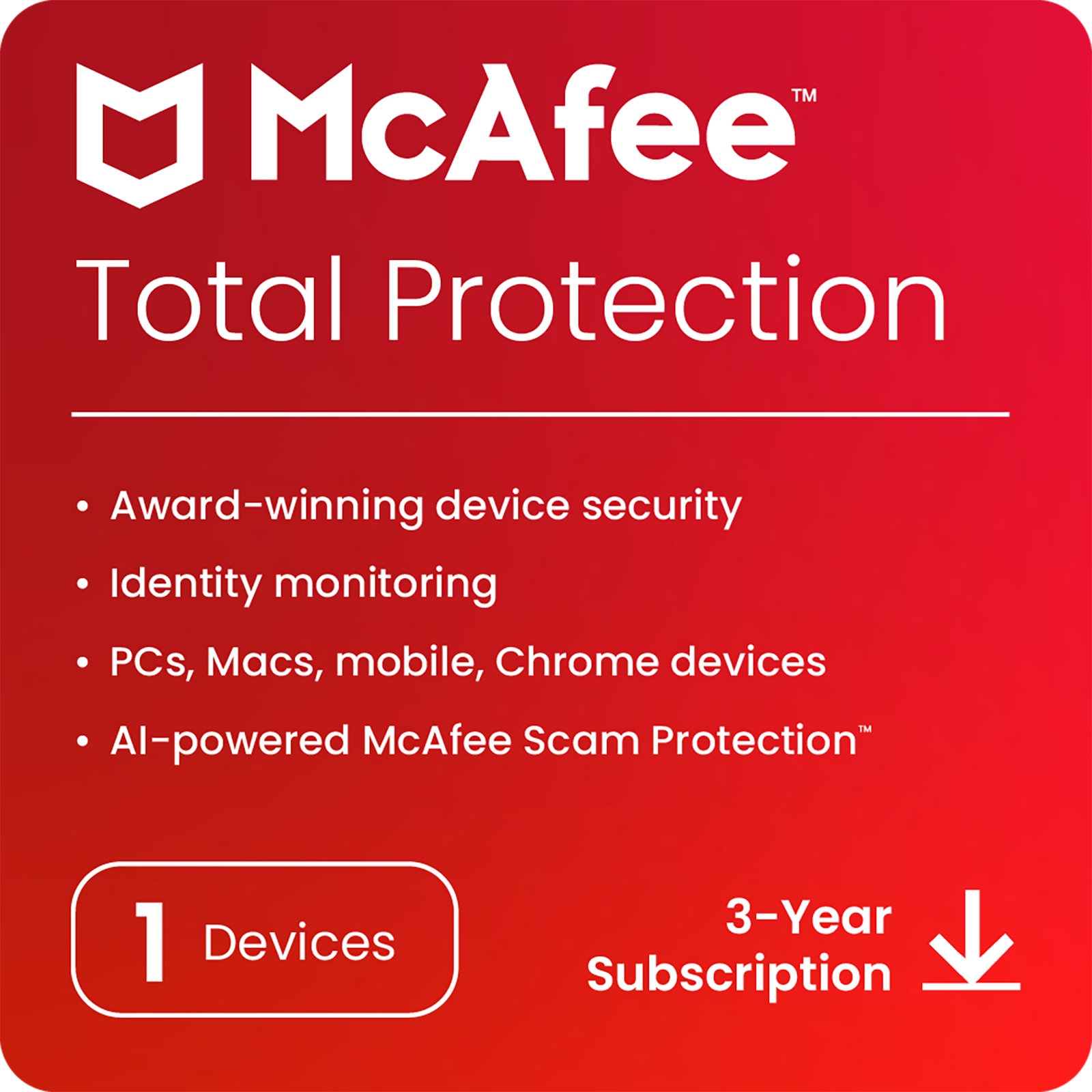 McAfee Total Protection Security Antivirus (1 Device, 3 Years, MTP1U3Y) McAfee Total Protection Security Antivirus (1 Device, 3 Years, MTP1U3Y)_1