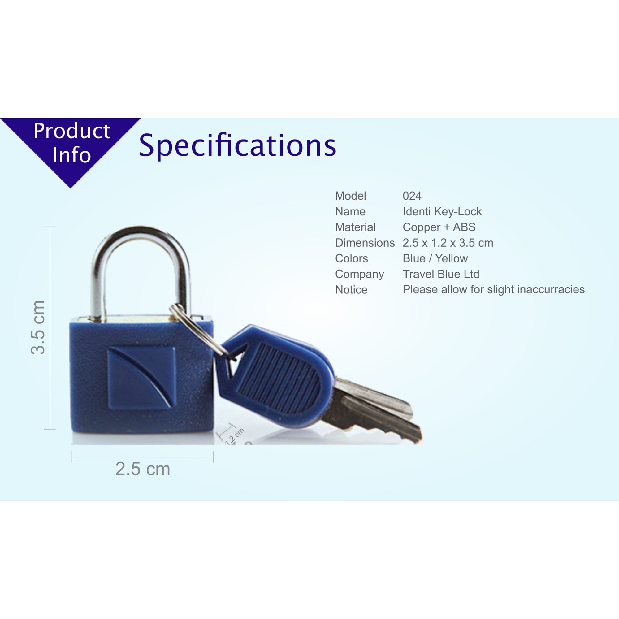 TRAVEL BLUE Identi Key Travel Padlock (TB-024T, Blue)_2