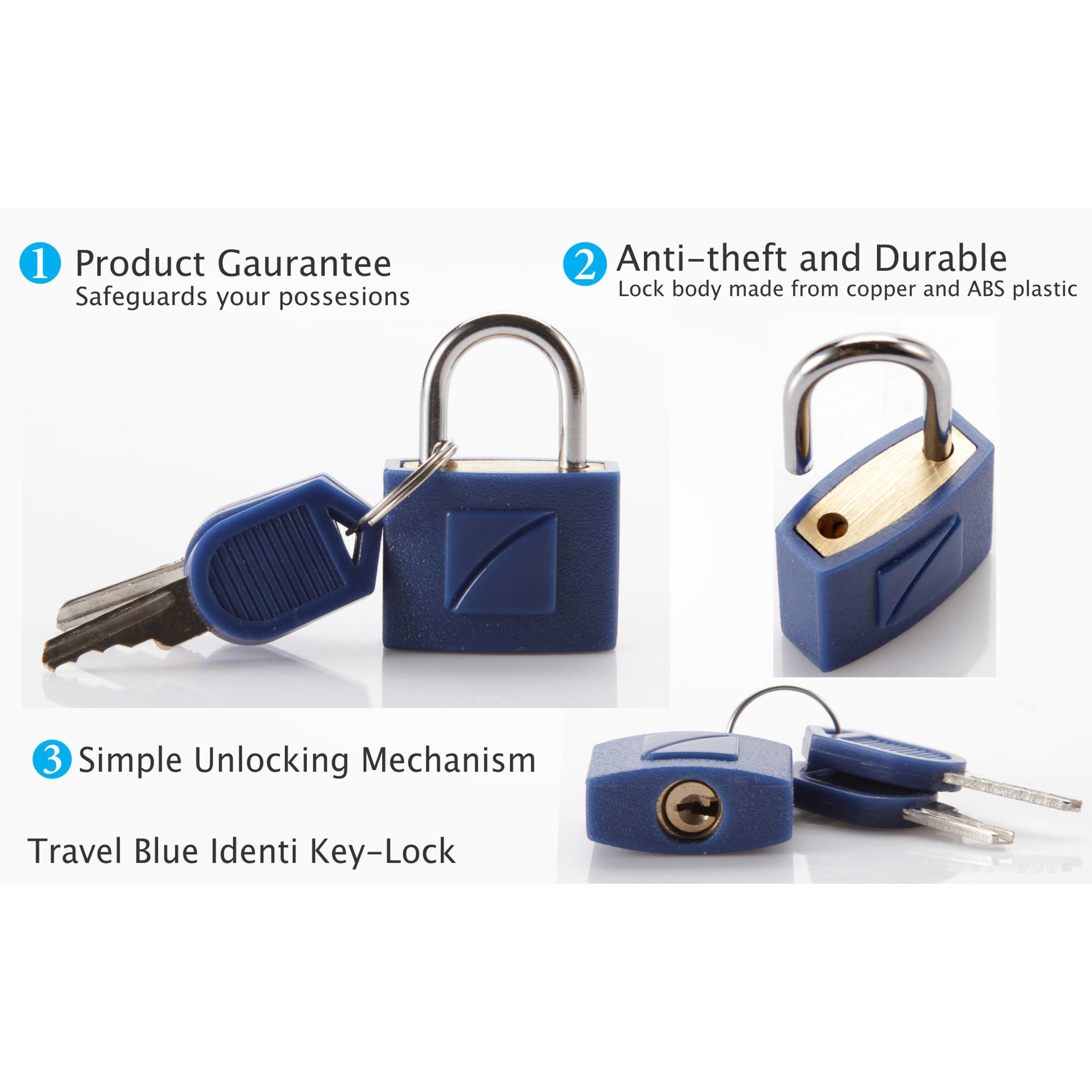 TRAVEL BLUE Identi Key Travel Padlock (TB-024T, Blue)_5