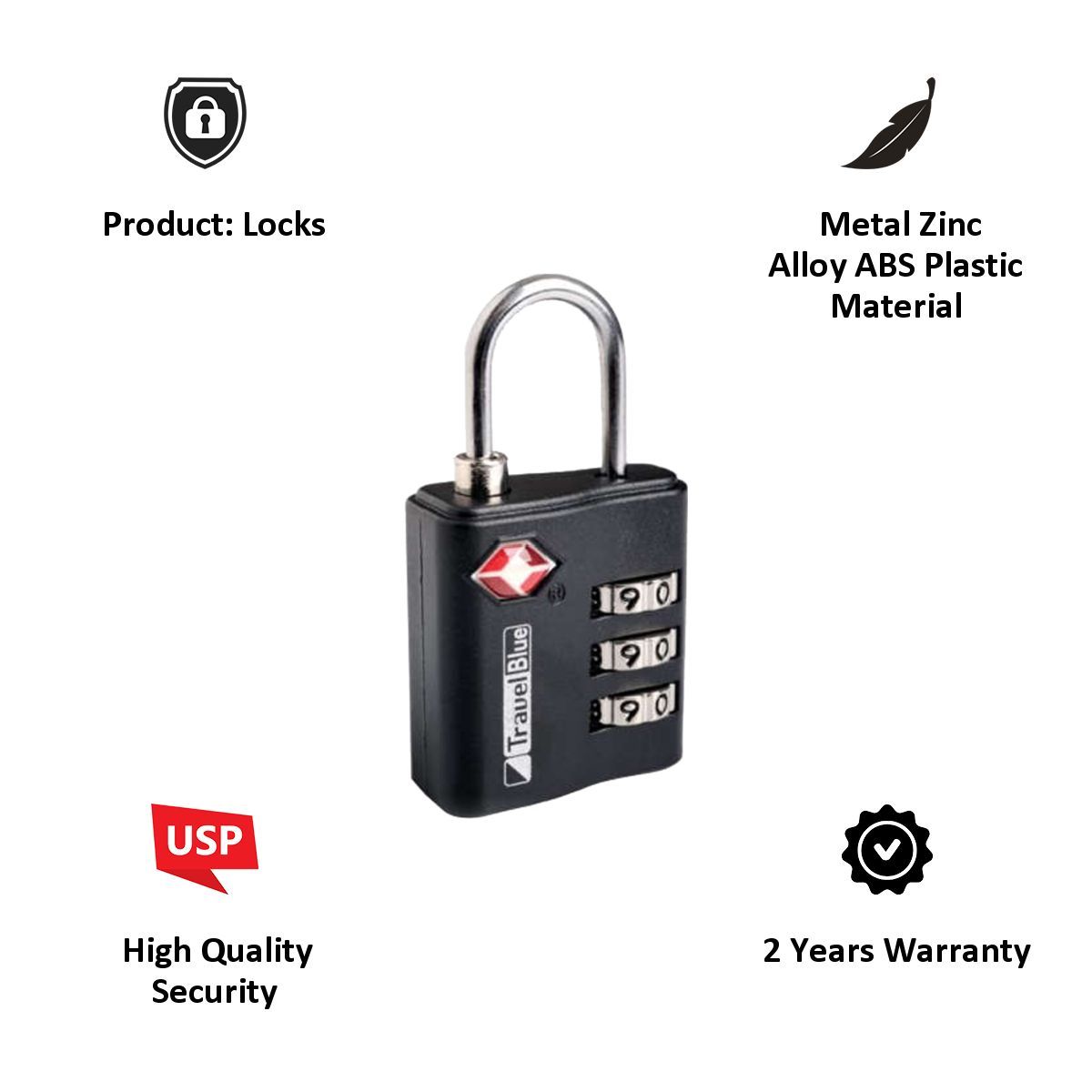 TRAVEL BLUE Numeric Combination Lock (TSA Approved, TB-036BL, Black)_6